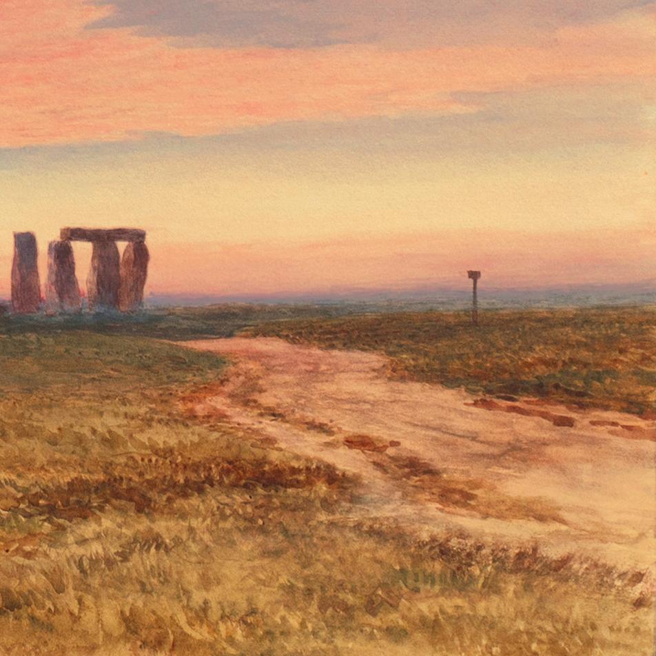 'Stonehenge at Sunset', Royal Academy, RSBA, Benezit, Wiltshire, Druid, Celtic - Brown Landscape Art by Robert Gallon