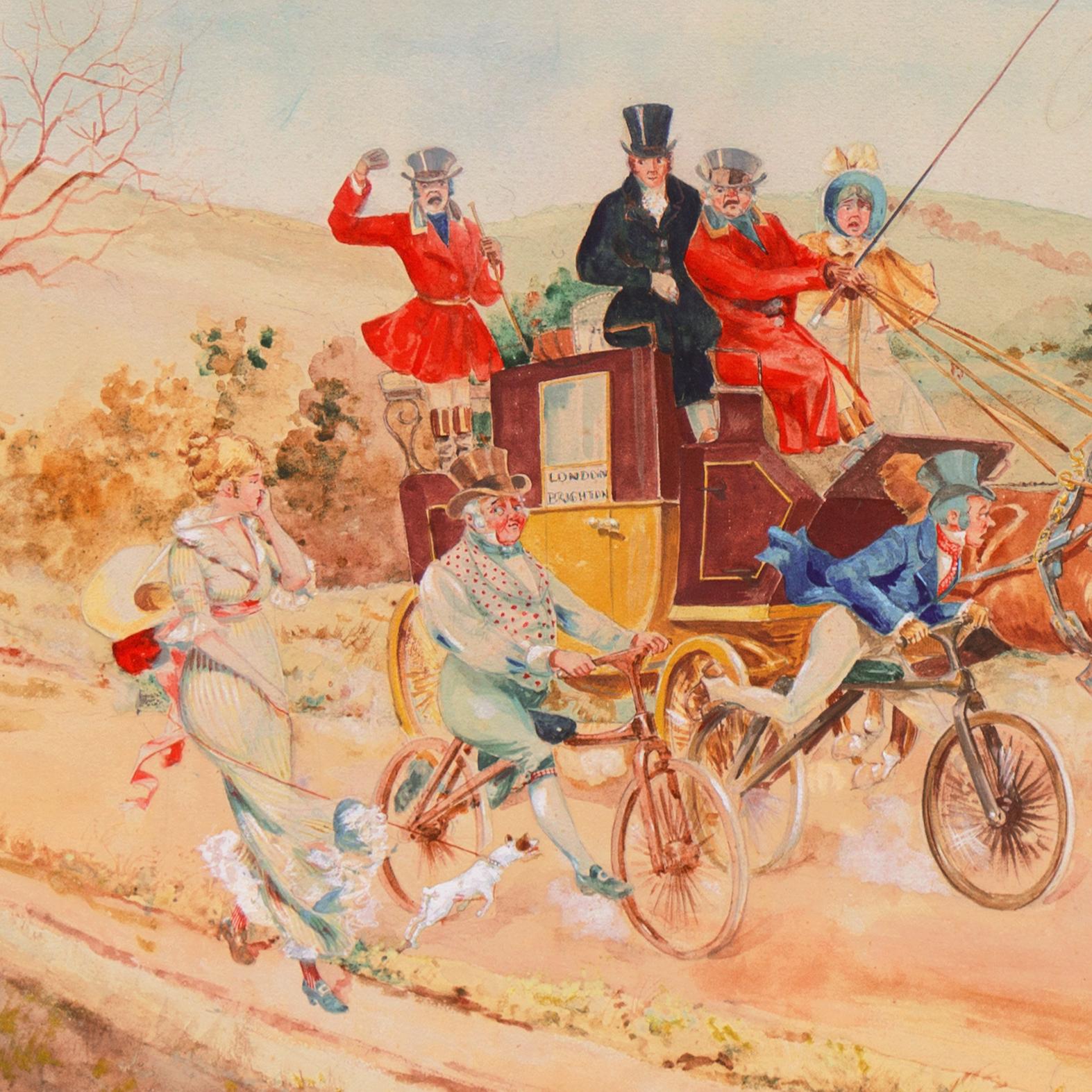 « London to Brighton Coach », Massachusetts, National Academy of Design, chevaux - Beige Figurative Art par George Harrington