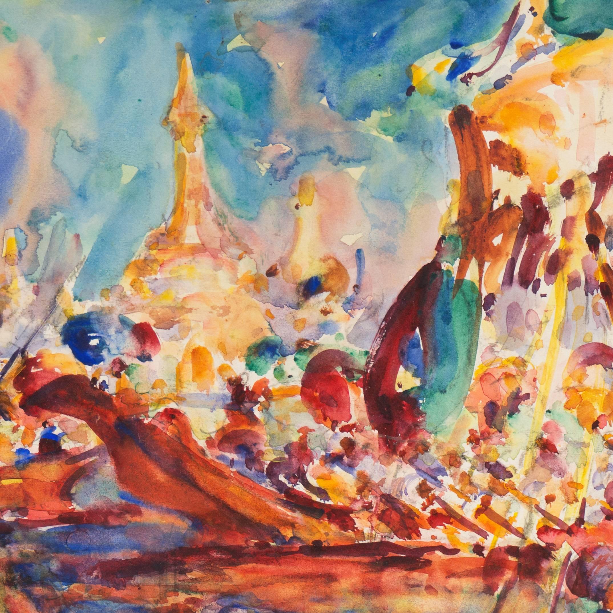 'Burmese Water Pageant', California Post-Impressionist, PAFA, AIC, Carmel For Sale 1