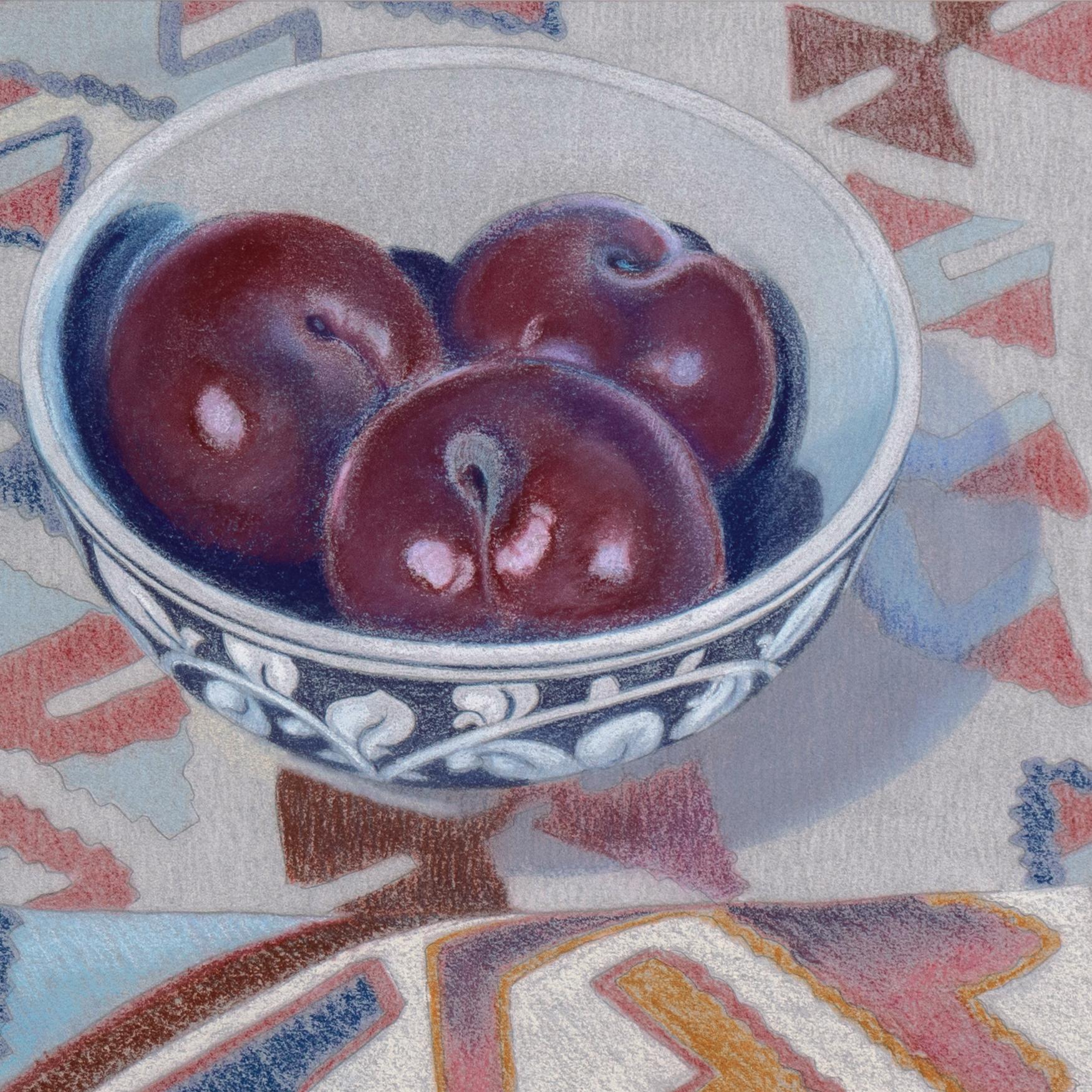 'Still Life, Plums with a Navaho Blanket', California League of Woman Artists For Sale 3