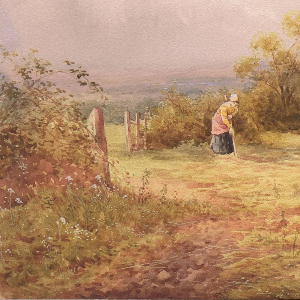 Signed lower right, 'H. Hammond' for Horace Murray Hammond (British, circa 1879-1966) and dated 1921.

A luminously painted, bucolic view of harvest time in England with the lilac of the evening casting a soft light over the contented horses and