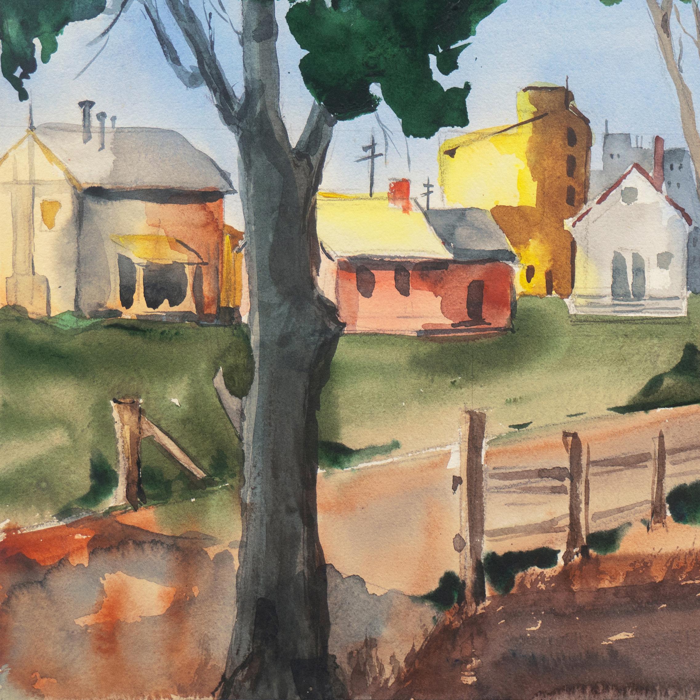 'University Village, Berkeley' Carmel, California, Donna Post Impressionista - Landscape Art Grigio di Muriel Backman