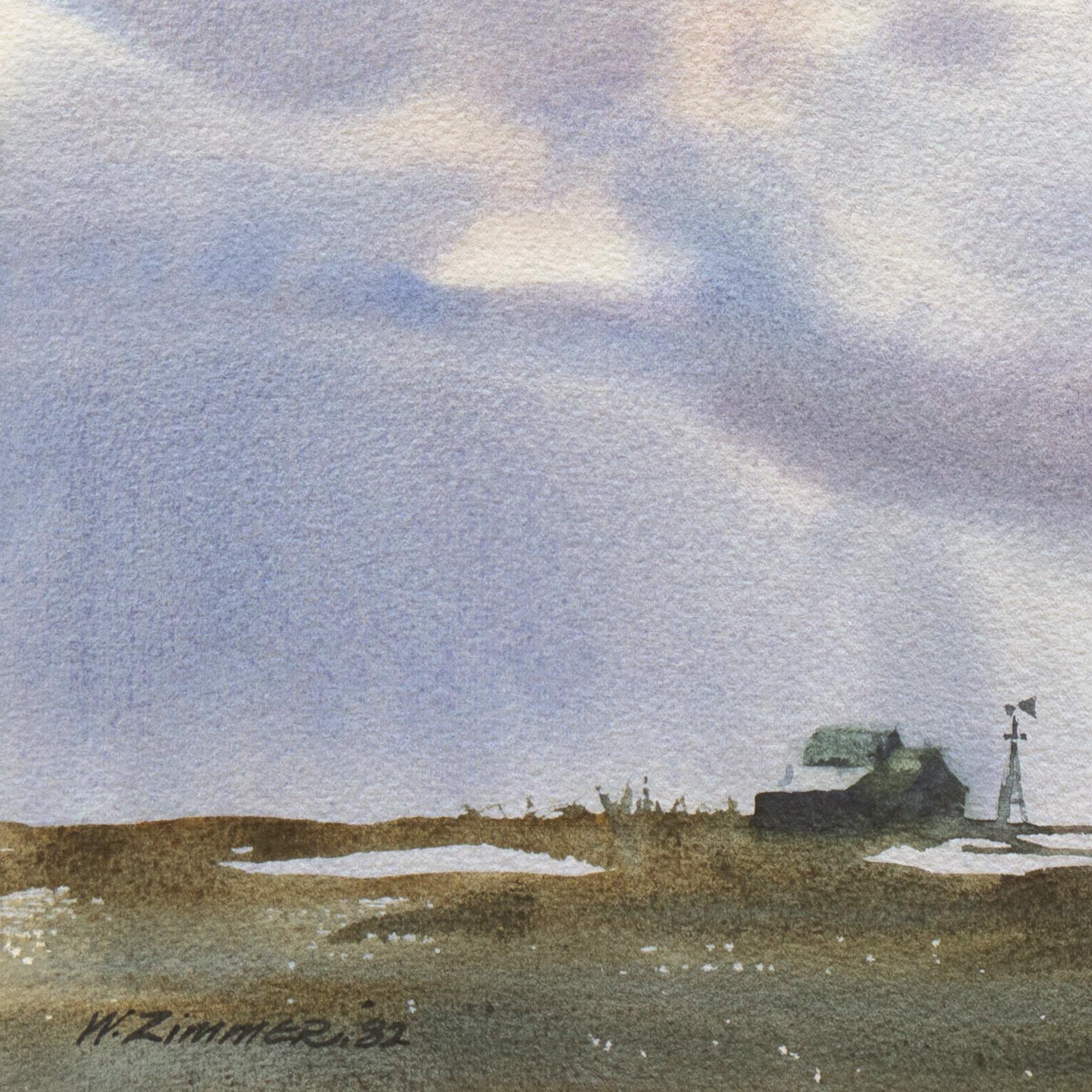 Signed lower right, 'W. Zimmer' for Warren William Zimmer (American, 1914-1998) and dated 1982. Additionally signed verso, dated and titled, 'Saskatchewan'.

Born in Beloit, WI in 1914. Zimmer studied at the AIC before moving to California in 1939.