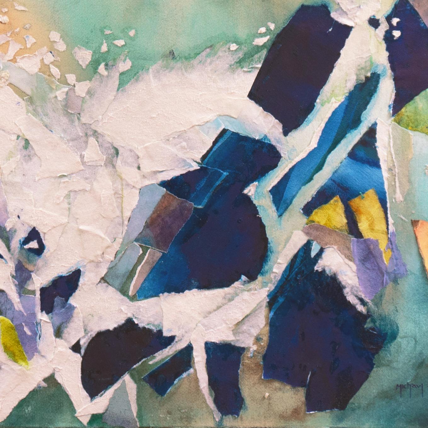 Signed lower right, 'Michael Schlichting' (American, born 1954) and painted circa 1980.

A substantial watercolor and gouache collage showing the turbulent breaking of a wave as it approaches a rocky shoreline. A dramatic and animated work by this