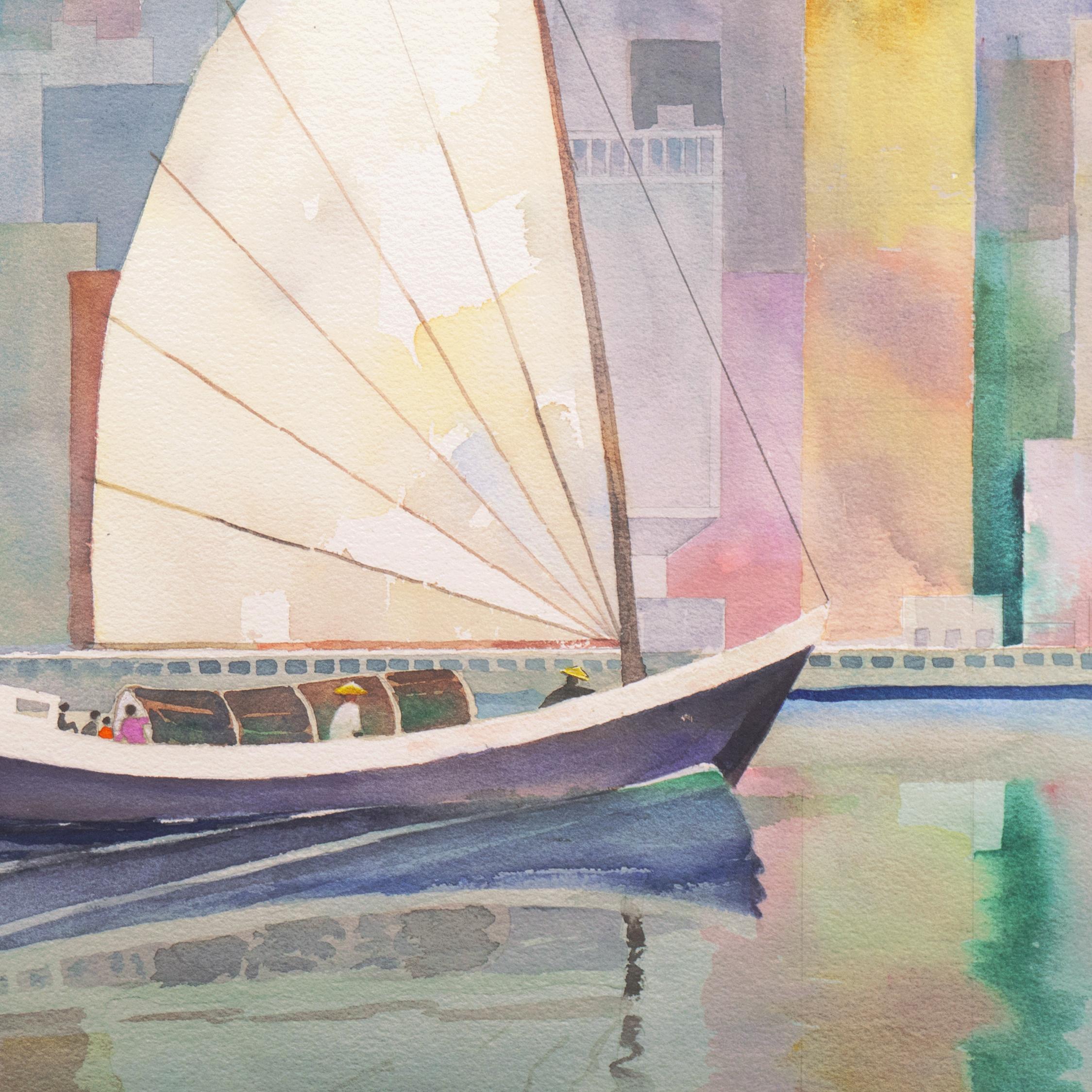 Signed lower right, 'W.M. Knowles for William Howard Knowles (American, 1909-1998), titled, 'Hong Kong' and painted circa 1965.

Born in San Francisco, William Knowles studied at the Masachussets Institute of Technology and, later, at UC Berkeley.