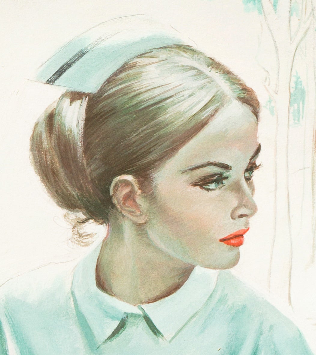 'Timberline Nurse', American illustrator, Avalon Books, Romance novel, Playboy - Beige Figurative Art by Charles Winfield Miller