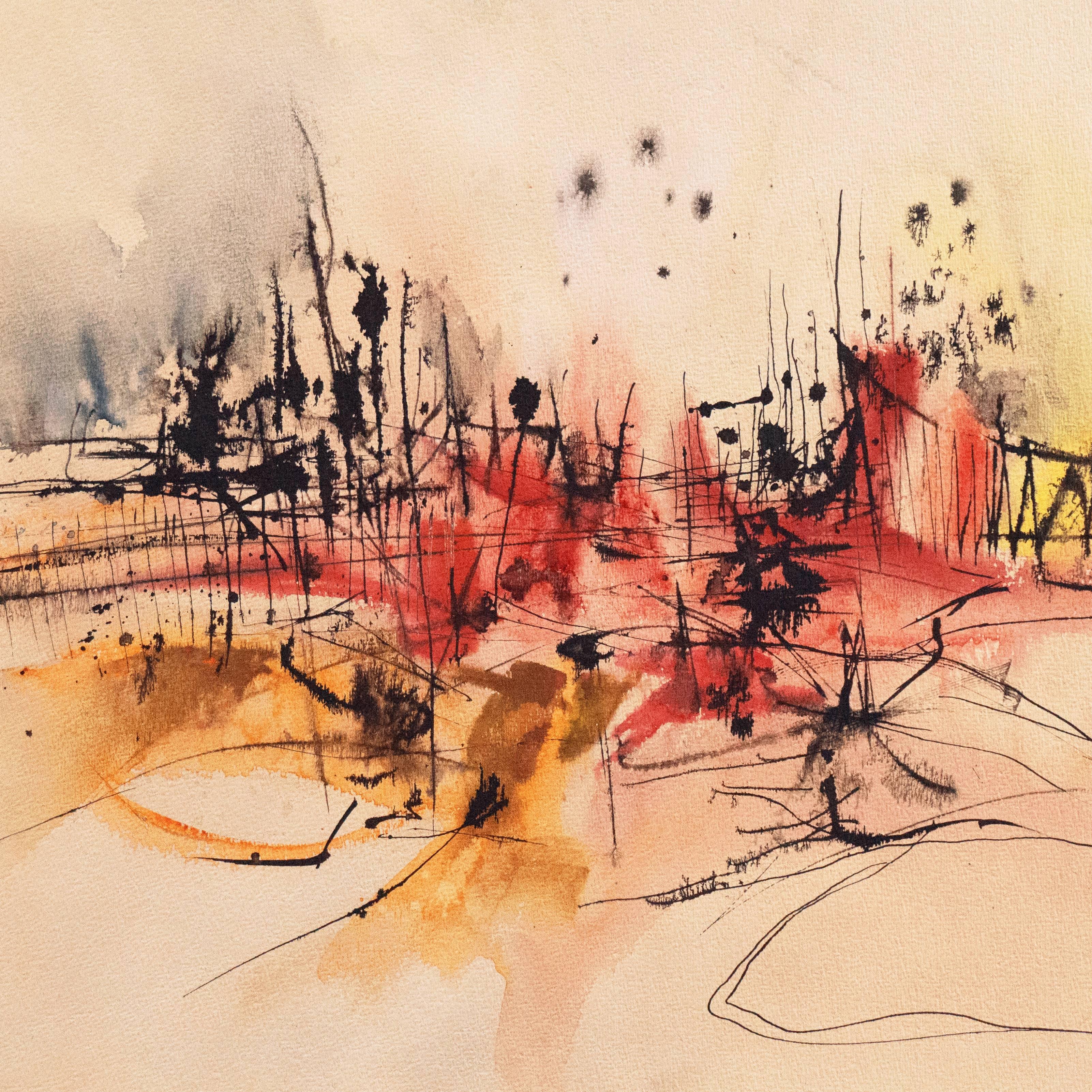 Signed lower right, 'Beth Ames Swartz' (American, born 1936) and dated 1966. 

Primarily working in the idioms of abstraction and semi-abstraction, Beth Ames Swarts's paintings and mixed-media works are commonly informed by philosophical and