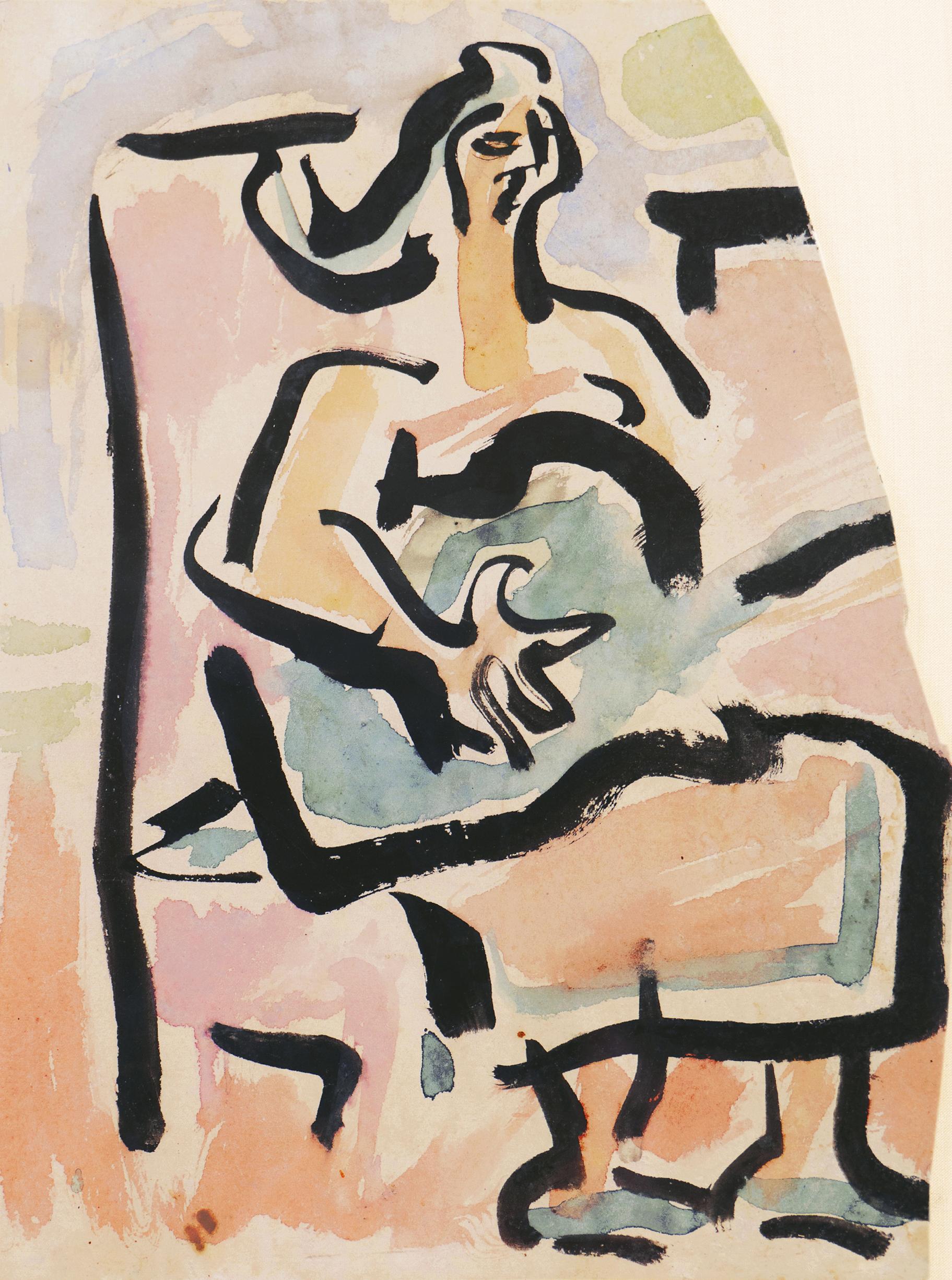 „Frau mit Gitarre“, Paris, Louvre, Salon d'Automne, Ac. Chaumière, LACMA, SFAA – Art von Victor Di Gesu
