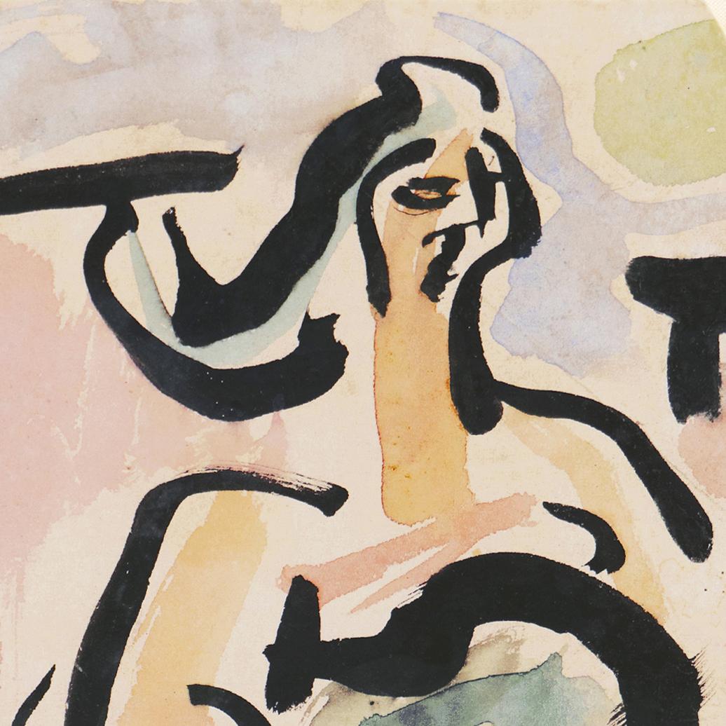 „Frau mit Gitarre“, Paris, Louvre, Salon d'Automne, Ac. Chaumière, LACMA, SFAA (Beige), Figurative Art, von Victor Di Gesu