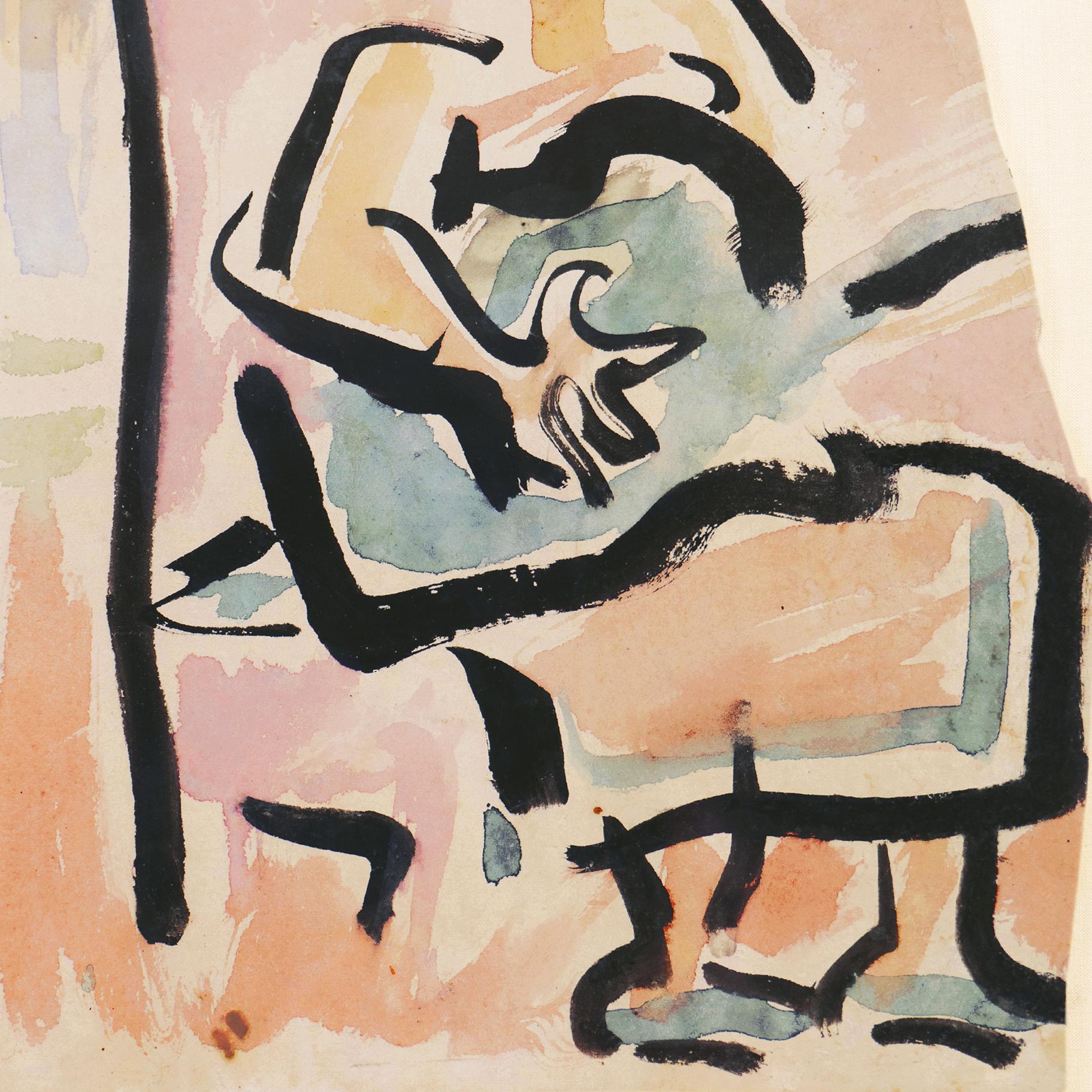 Gemalt um 1955 von Victor Di Gesu, (Amerikaner, 1914-1988). 
Begleitet von einem Echtheitszertifikat. 
Gerahmte Abmessungen: 16,5 x 13,5 x 1 Zoll

Victor di Gesu, Gewinner des Prix Othon Friesz, besuchte zunächst das Los Angeles Art Center und die
