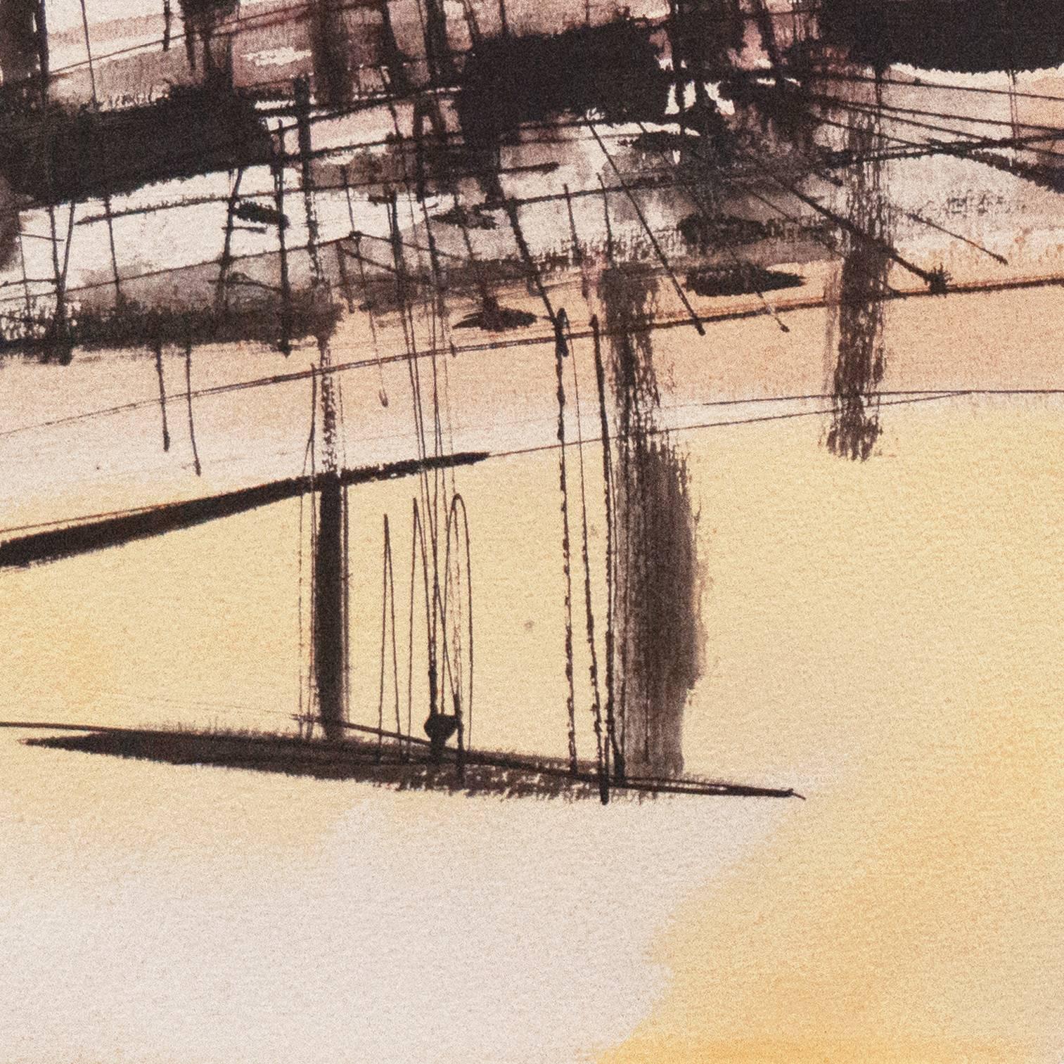Signed lower right, 'Beth Ames Swartz' (American, born 1936)  and dated 1966. 

Primarily working in the idioms of abstraction and semi-abstraction, Beth's paintings and mixed-media works are commonly informed by philosophical and spiritual concepts