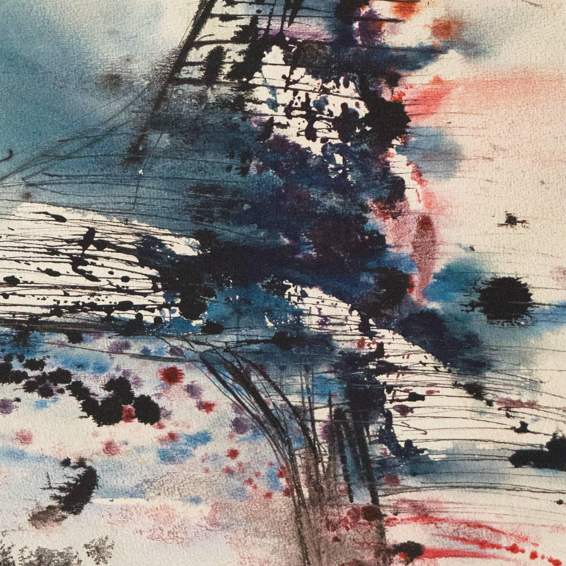 Signed lower right, 'Beth Ames Swartz' (American, born 1936)  and dated 1967. 

Primarily working in the idioms of abstraction and semi-abstraction, Beth's paintings and mixed-media works are commonly informed by philosophical and spiritual concepts