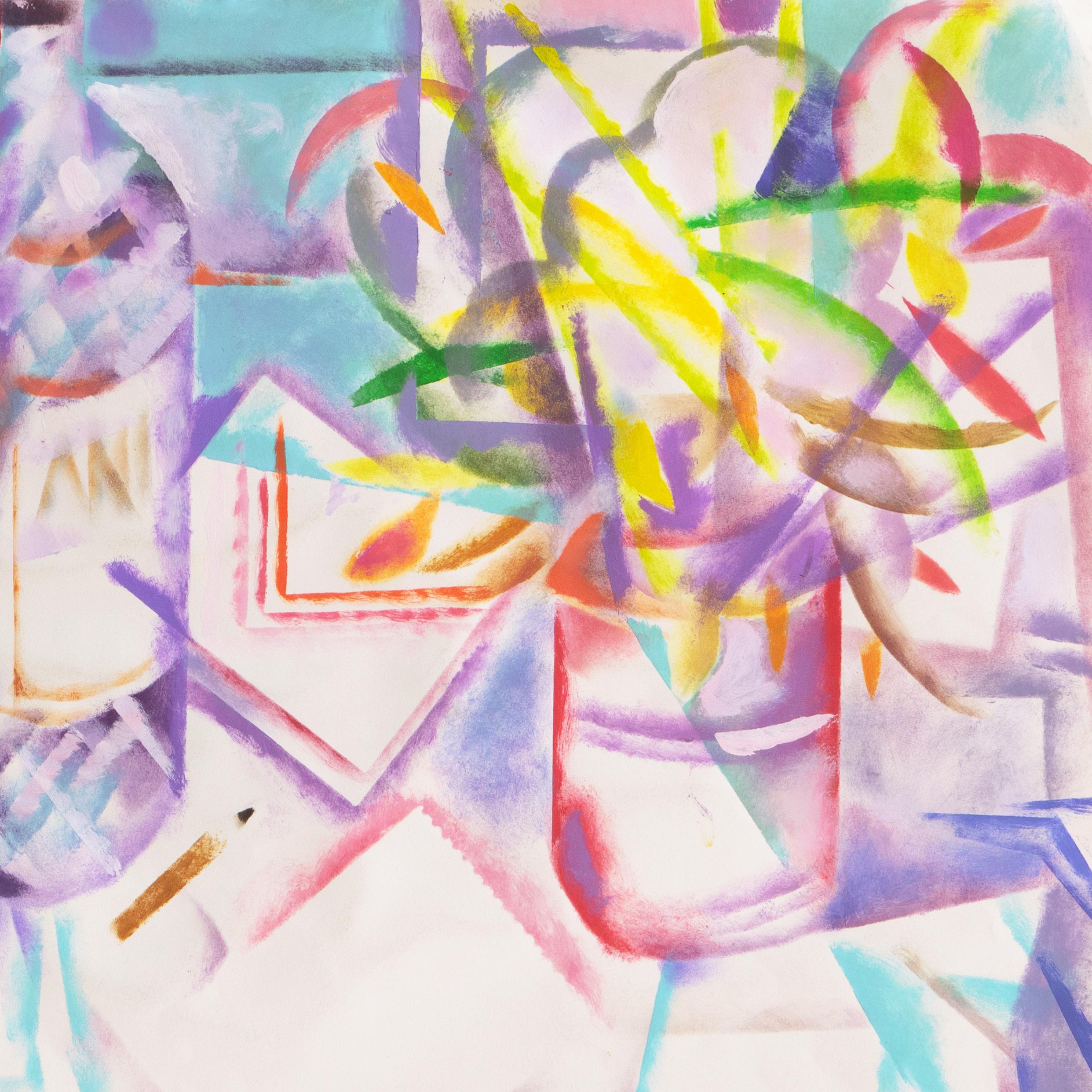 Signed lower right 'R. Moscardo' for Ramon Moscardo Fernandez (Spanish, born 1953) and painted circa 1980.

A substantial and scintillating, watercolor and gouache still-life comprising a bottle of Anis (Pastis), peaches in a cut glass bowl and a