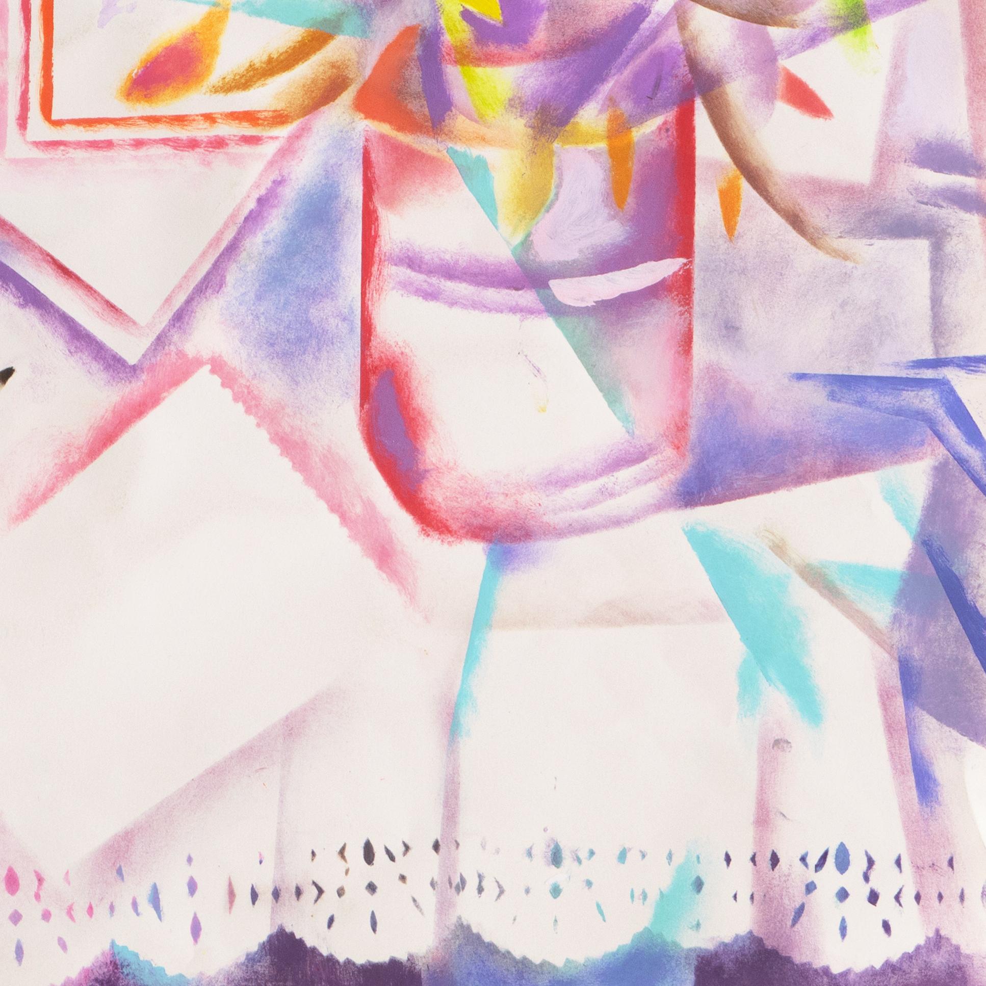 'Pastis and Peaches on a Lace Tablecloth', Prismatic Modernist Still Life For Sale 4