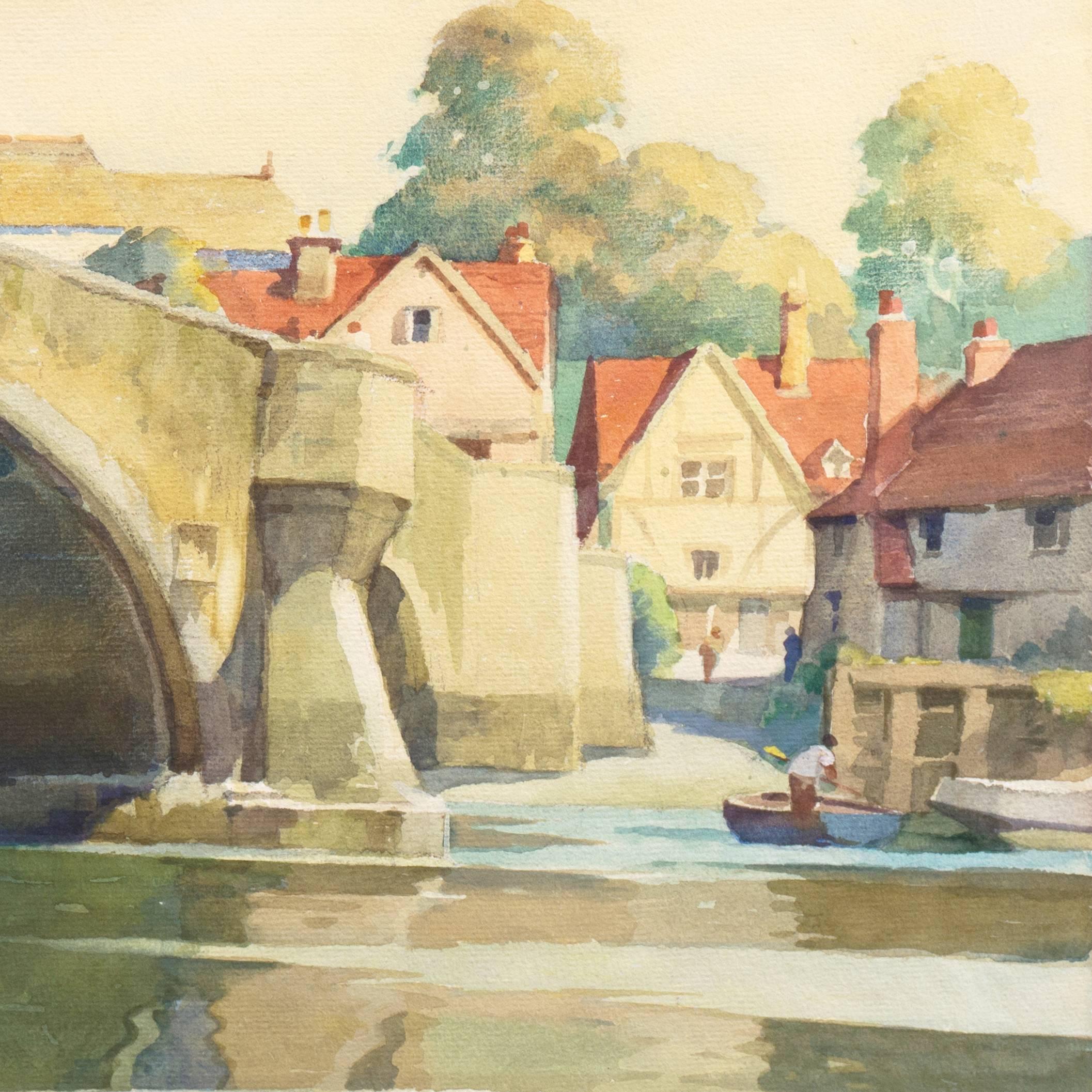 The Medieval Bridge at Aylesford in the County of Kent, English River Landscape For Sale 1