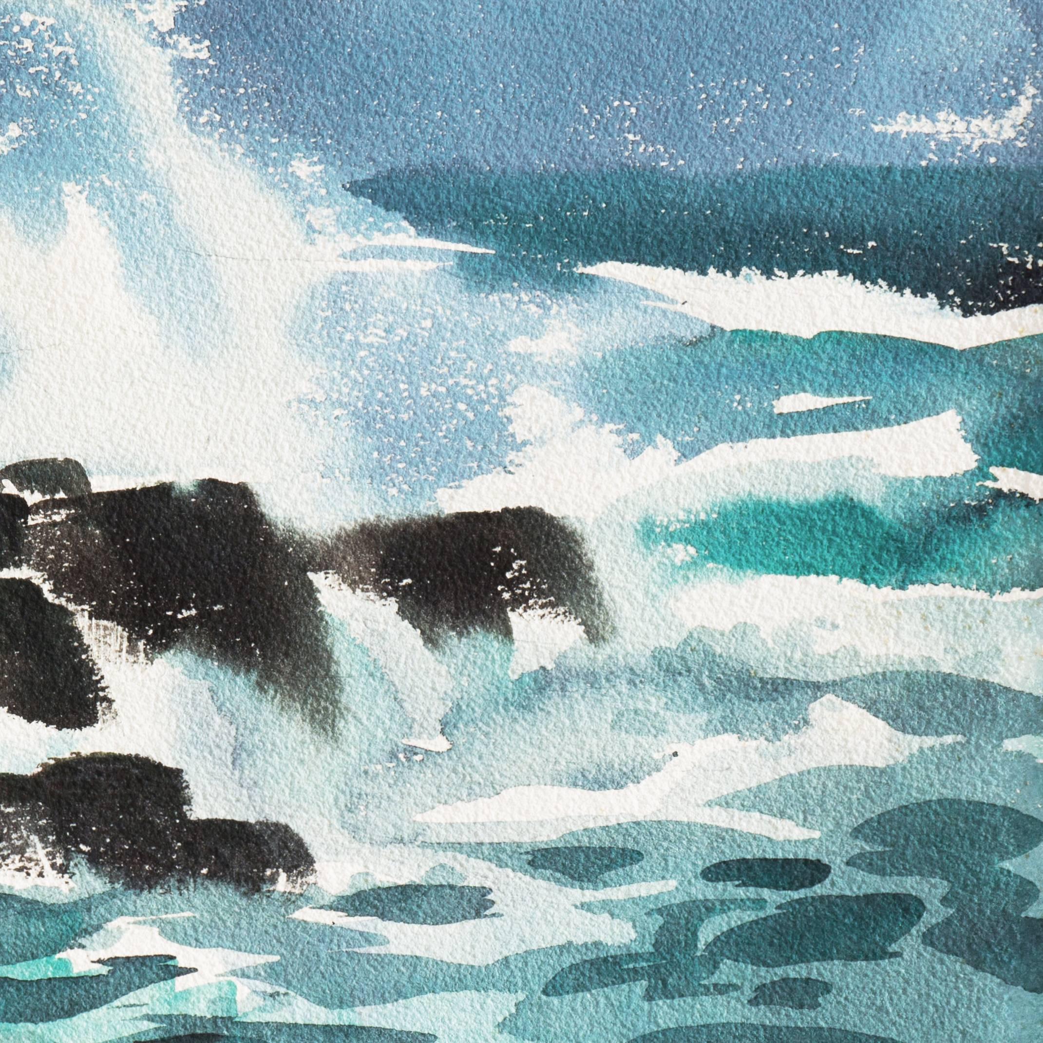 'Coastal Breakers', Mid-century California, American Watercolor Society, CWS For Sale 2