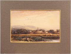 'Village with Church Spire', English mid-19th Century Watercolor, David Cox