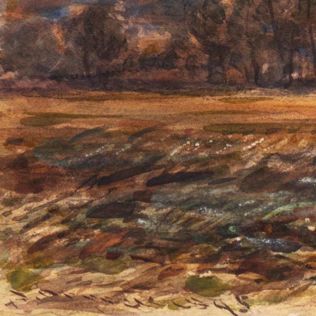 „Village mit Kirchenschleife“, englisches Aquarell aus der Mitte des 19. Jahrhunderts, David Cox (Orange), Landscape Art, von James Orrock