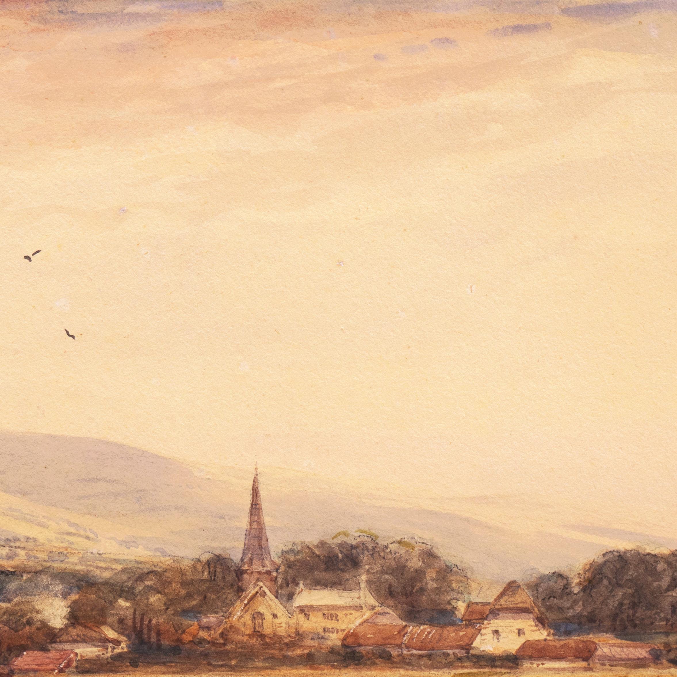„Village mit Kirchenschleife“, englisches Aquarell aus der Mitte des 19. Jahrhunderts, David Cox im Angebot 1