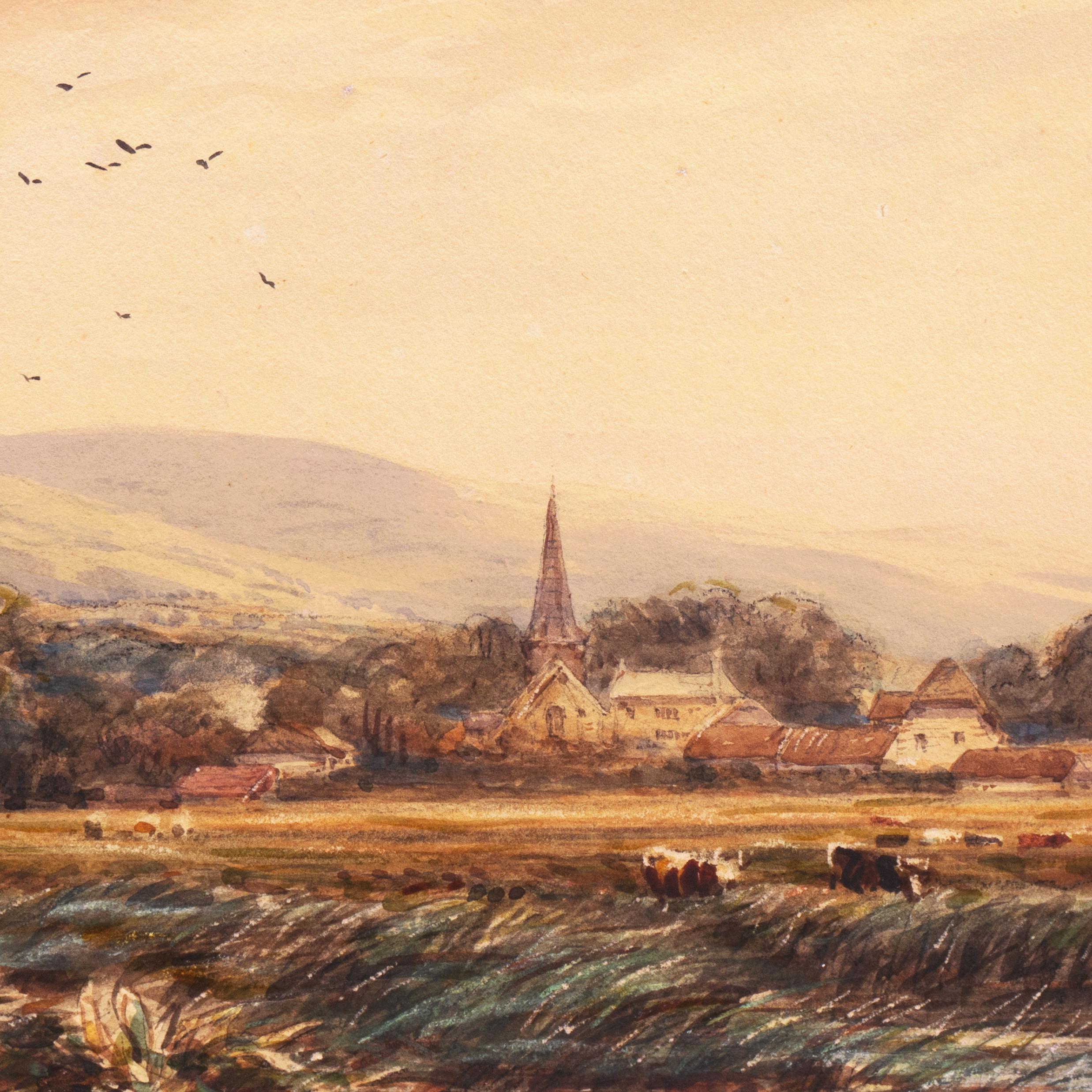 „Village mit Kirchenschleife“, englisches Aquarell aus der Mitte des 19. Jahrhunderts, David Cox im Angebot 4