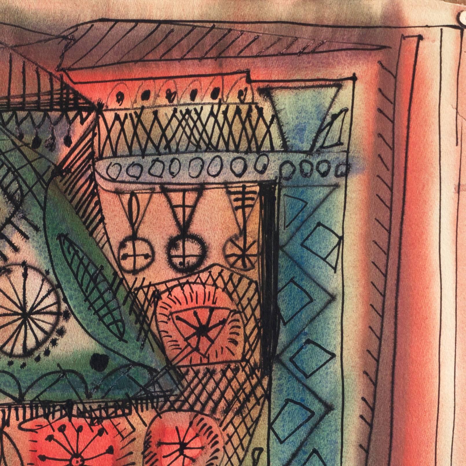 'Abstracto dinámico', Modernismo del Área de la Bahía de San Francisco, California, Thiebaud - Abstract Drawing Marrón de Robert George Gilberg