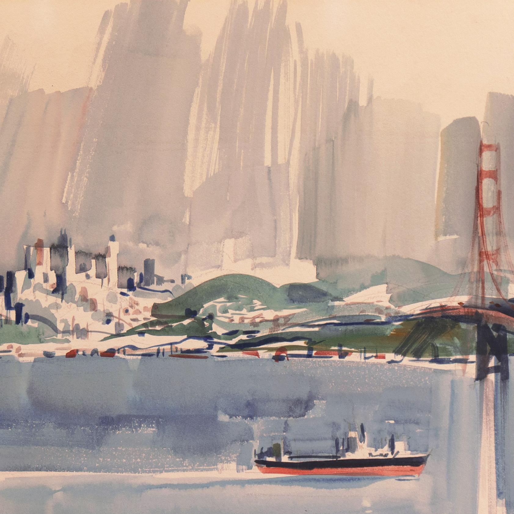 'San Francisco from Marin', Seattle, SAM, Frye Museum, Golden Gate, Sausalito - Beige Landscape Art by Jess Cauthorn