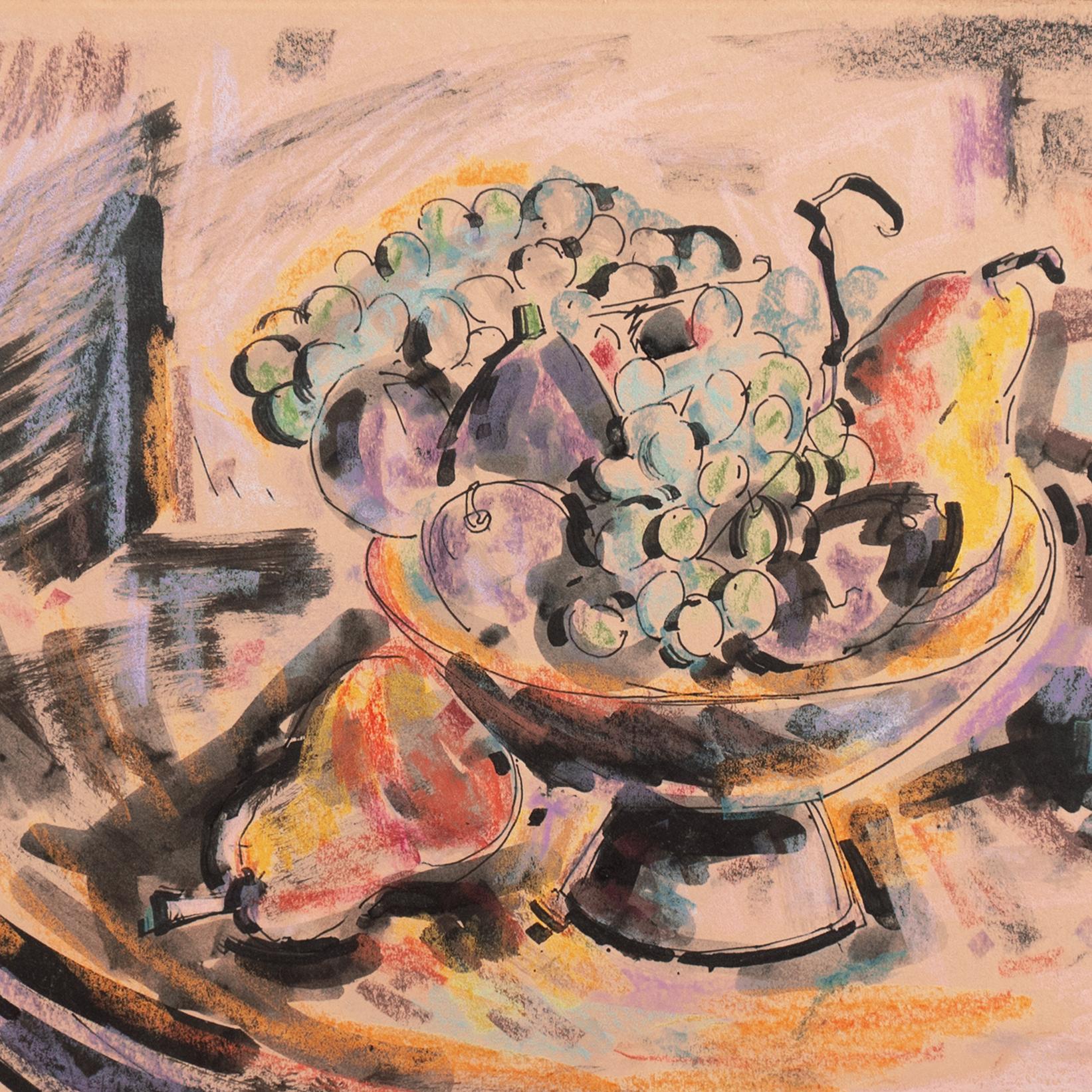 Signed, faintly, lower left, 'Donald Bear' (American, 1905-1952) and painted circa 1945.

A dynamic, modernist still-life of fruit in gouache, watercolor, crayon and india-ink.

Donald Jeffries Bear was born in Terre Haute, Indiana, and grew up in
