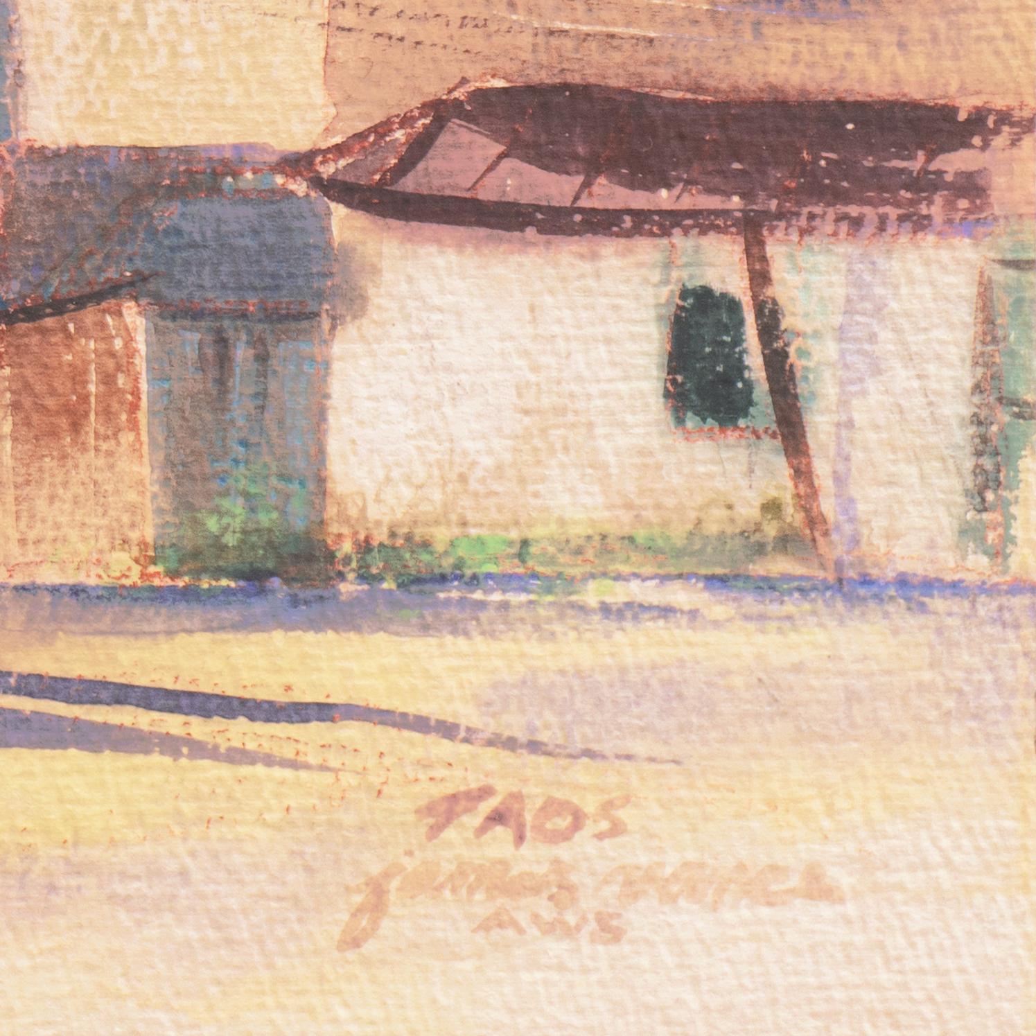 „Taos“, American Watercolor Society, Chouinard, New York, Art Student's League (Beige), Landscape Art, von James Dowell Vance