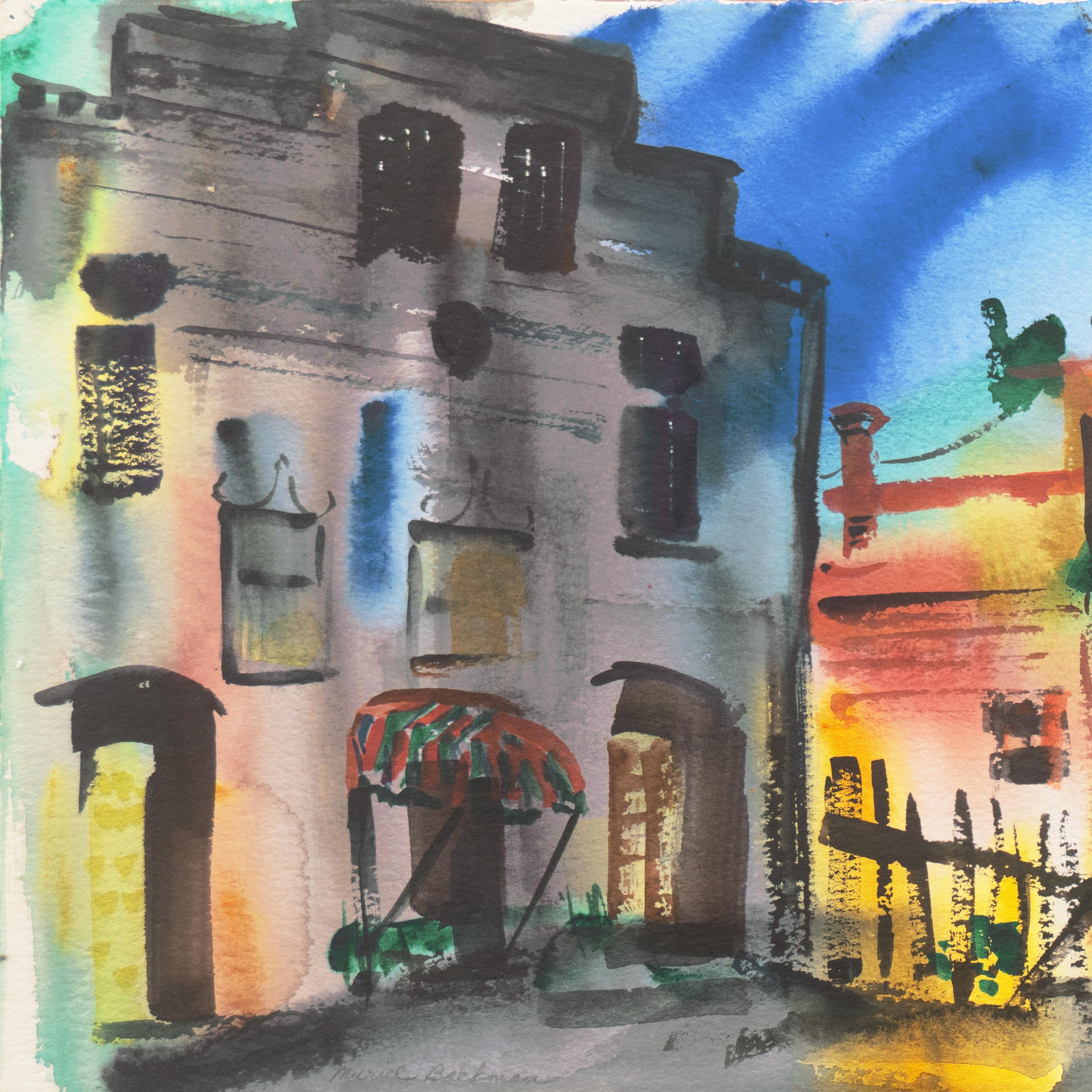 'Main Street, Port Costa', Donna post impressionista californiana, Museo Crocker - Landscape Art Grigio di Muriel Backman