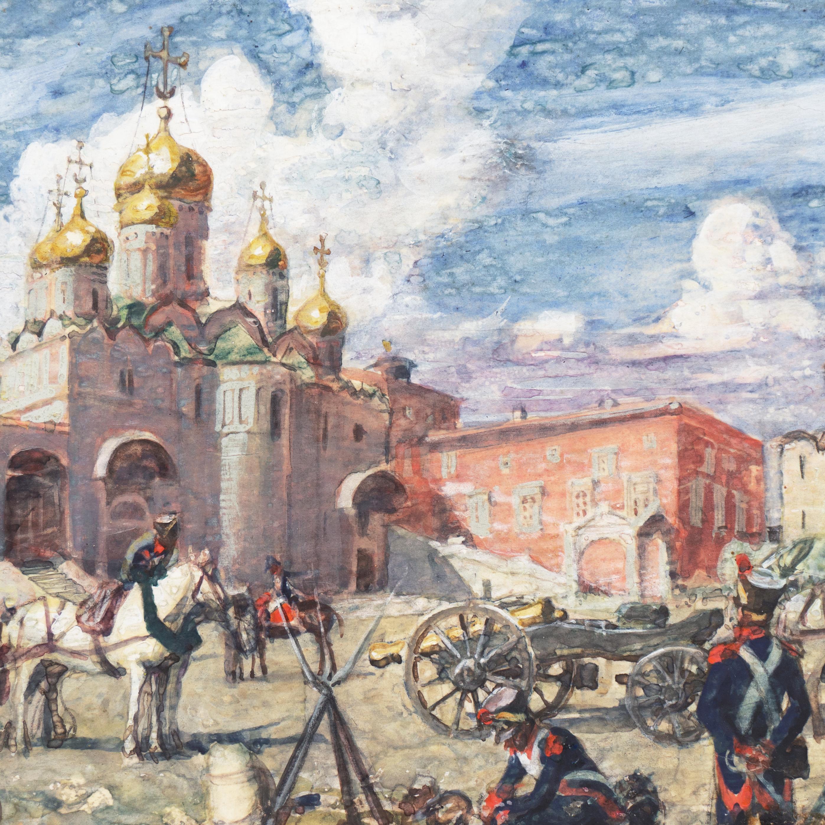 'Napoleonic Guard at the Cathedral of Uspensky Sobor', Moscow, French Militaria - Realist Art by Charles Hoffbauer