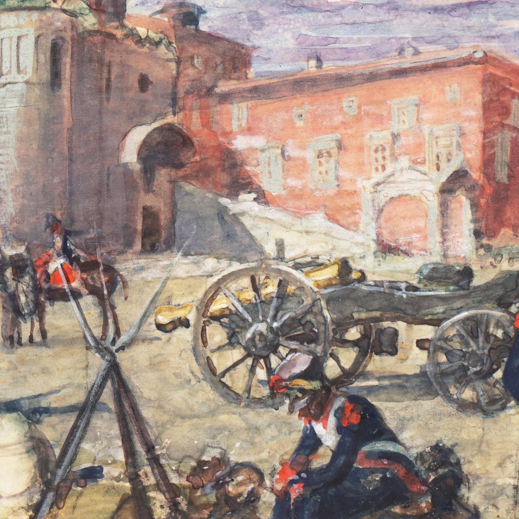 Initialed lower left, 'C.H.' for Charles Constantine Hoffbauer (French, 1875-1957) and painted circa 1900. 
Accompanied by the original artist-signed mat, original backing with inscription and newspaper clipping from Los Angeles Times' review of