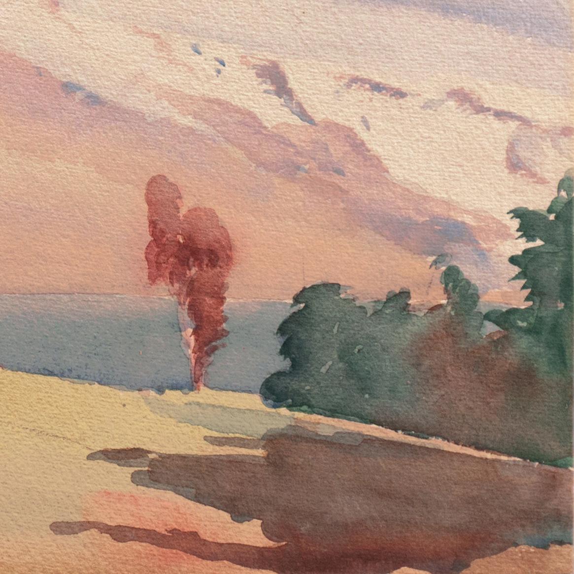 'Early Queenstown', New Zealand Plein Air, Queen Elizabeth II Collection - Brown Landscape Art by Douglas Badcock