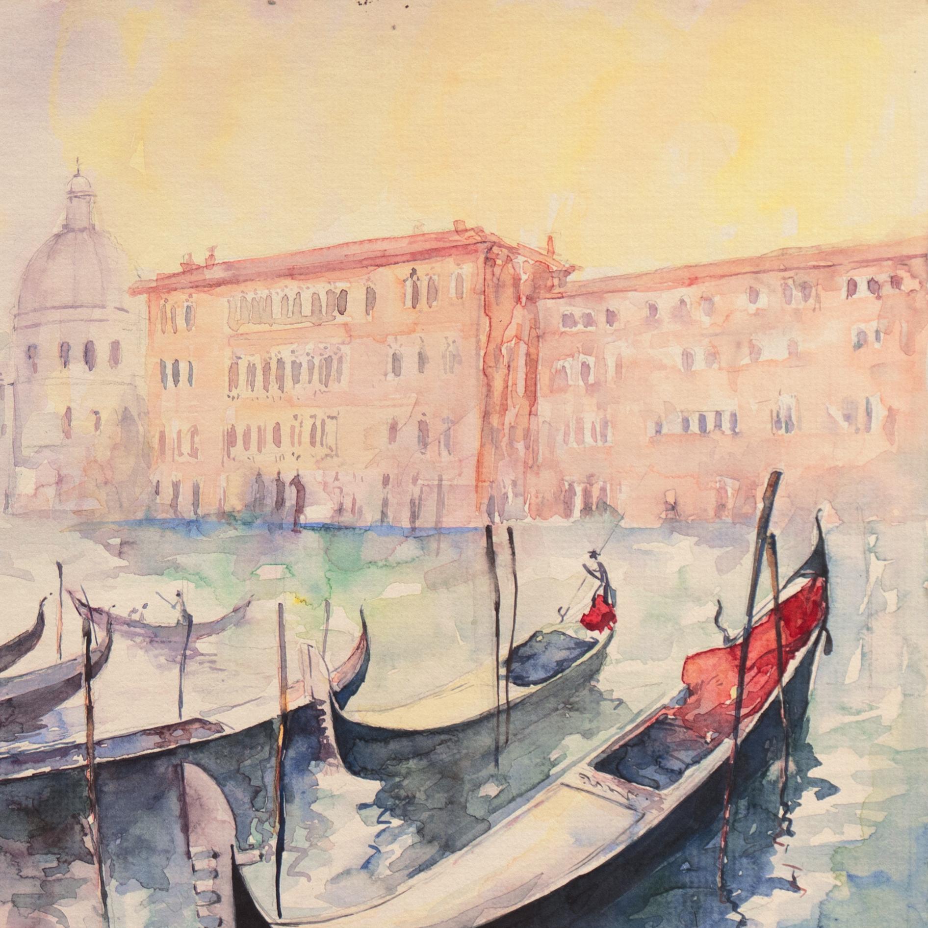 'Basilica di Santa Maria della Salute, Venice', Venetian Vedute, Grand Canal - Beige Landscape Art by Danail Ochkov
