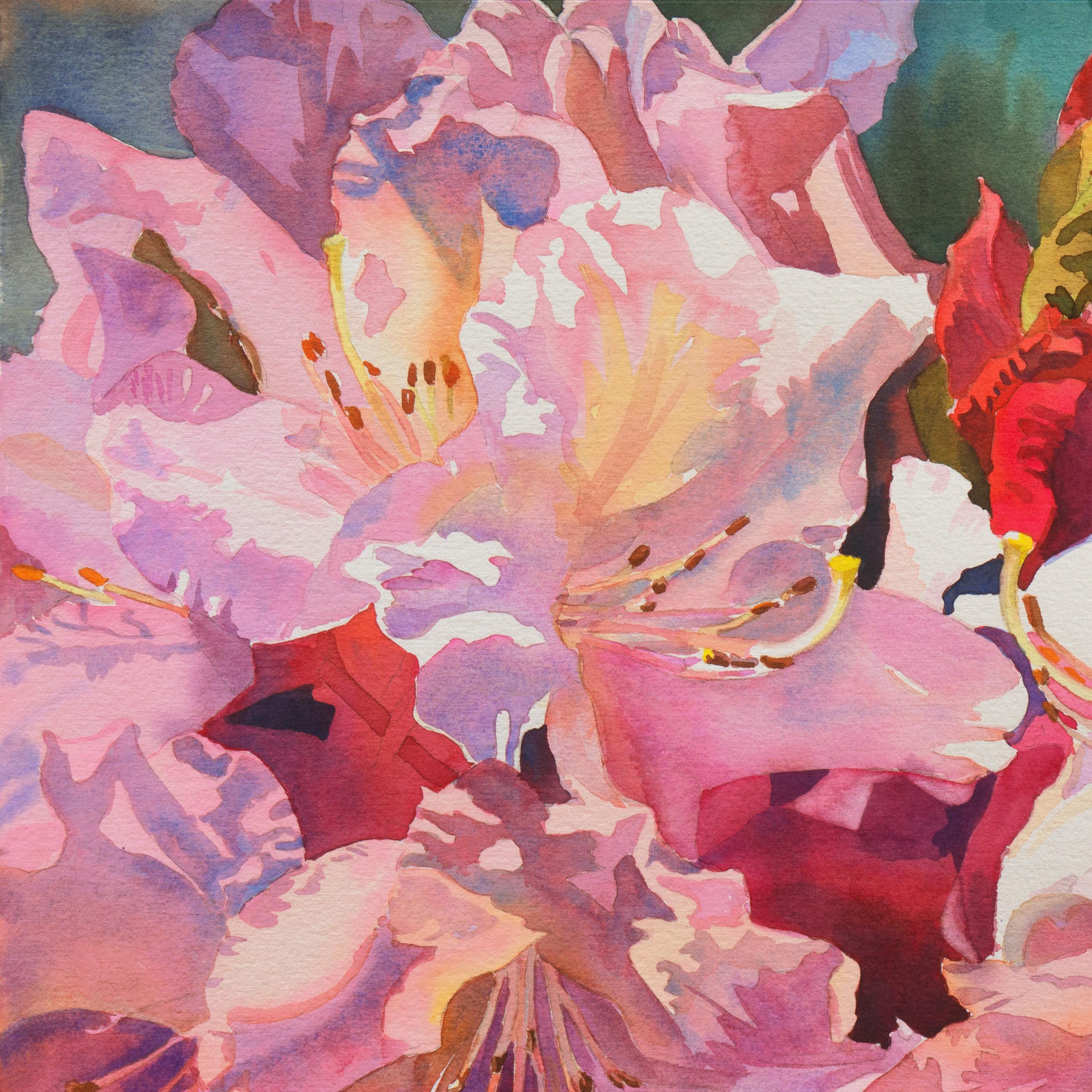 'Sisters Blushing', Rhododendrons, National Watercolor Society - Brown Still-Life by M. E. 'Mike' Bailey