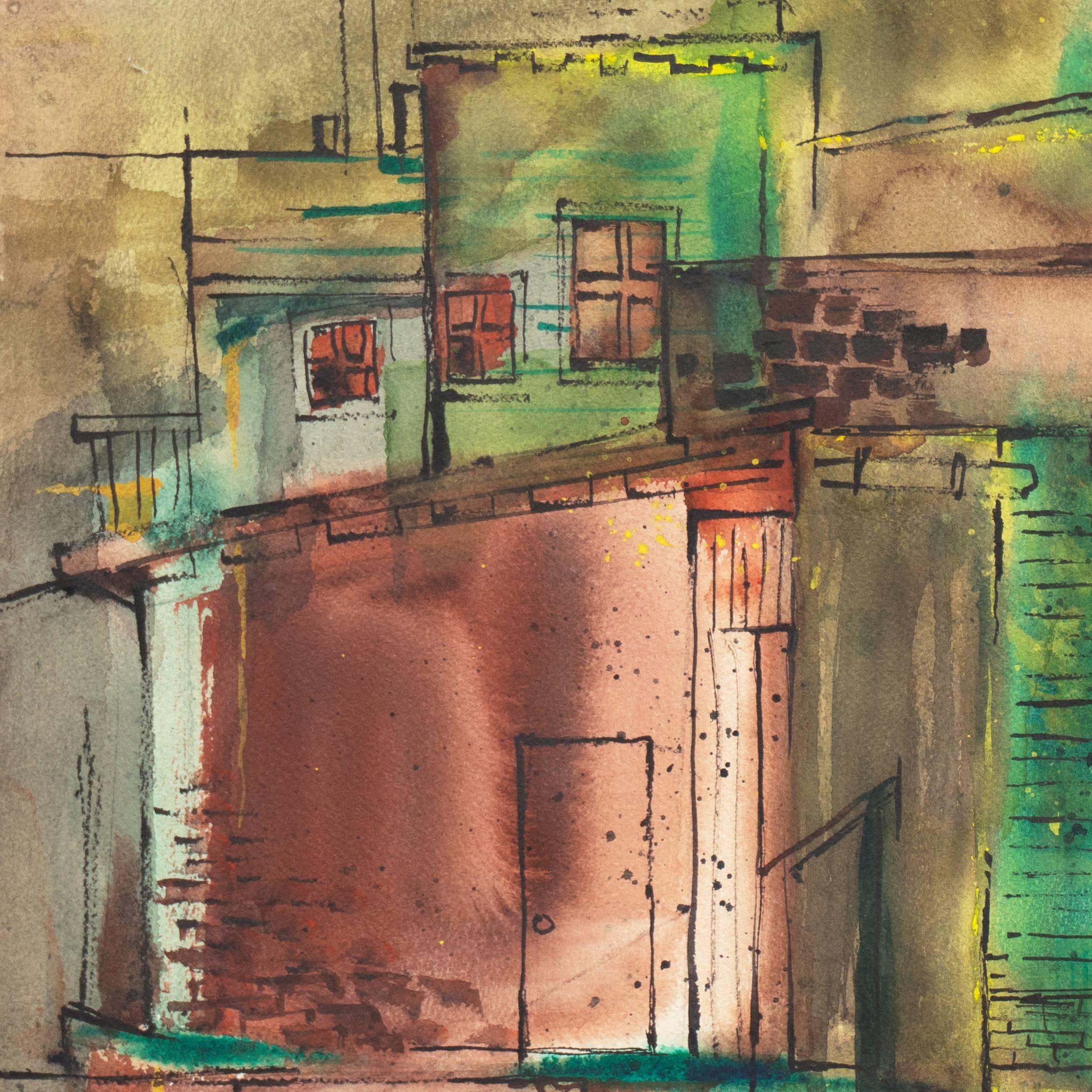 'Corporation Yard', Artista donna, Santa Cruz Art League, Crocker Art Museum - Landscape Art Marrone di Muriel Backman