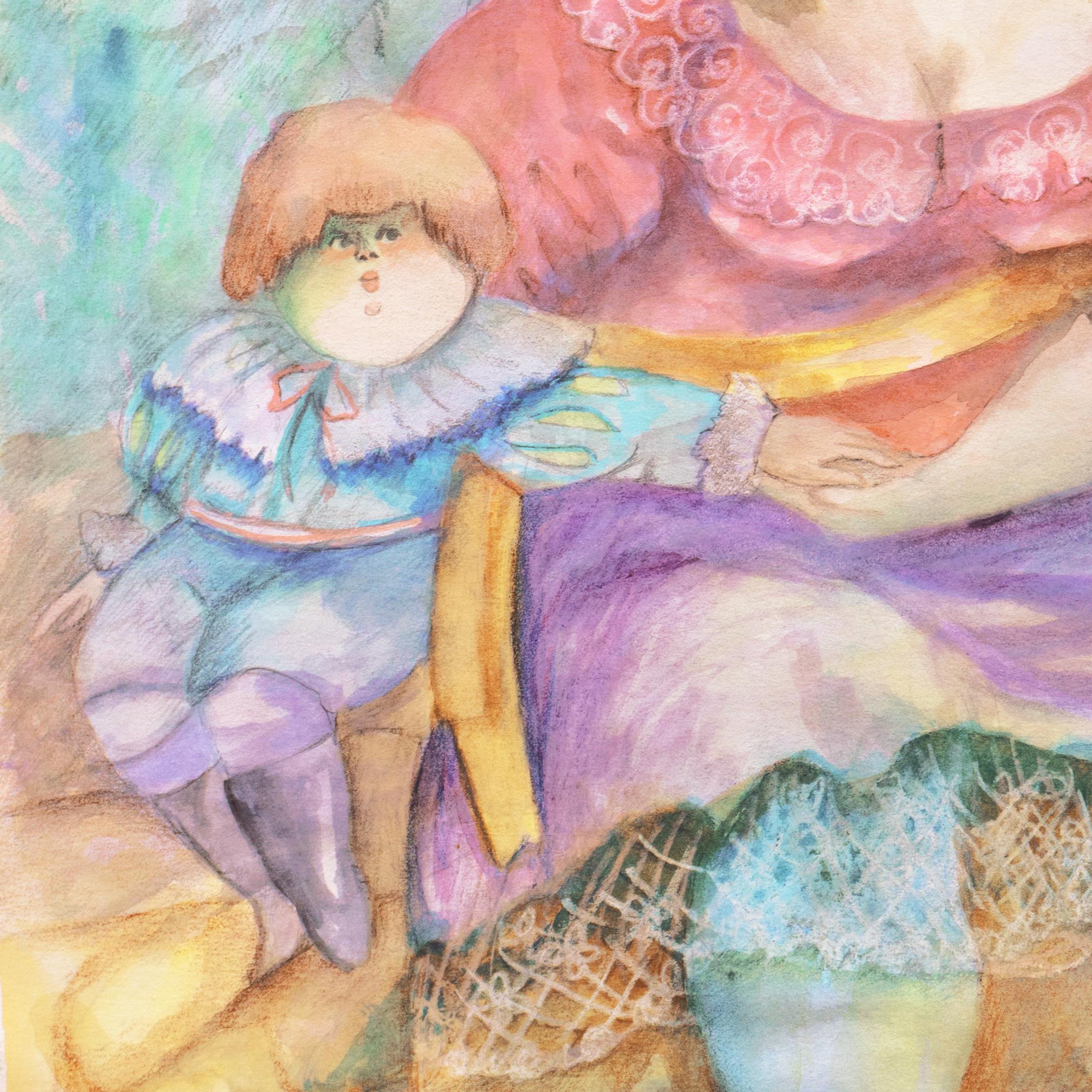 „Mutter und Kind“, bolivianisch-amerikanischer Modernist (Post-Impressionismus), Art, von Nohra Beltran