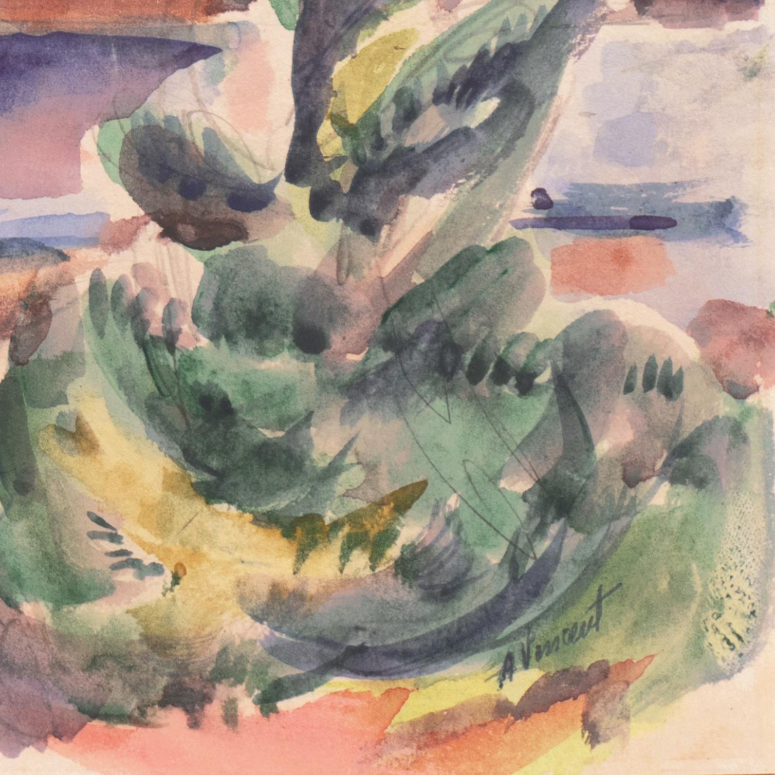 « Oregon Coast », Art Institute of Chicago, AIC, Works Project Association, WPA - Beige Landscape Art par Andrew Vincent