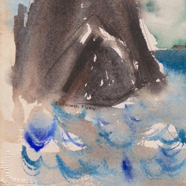 'Golden Gate Bridge from Sausalito', Marin, Mid-century Modernist Watercolor - Art by Elizabeth Flynn