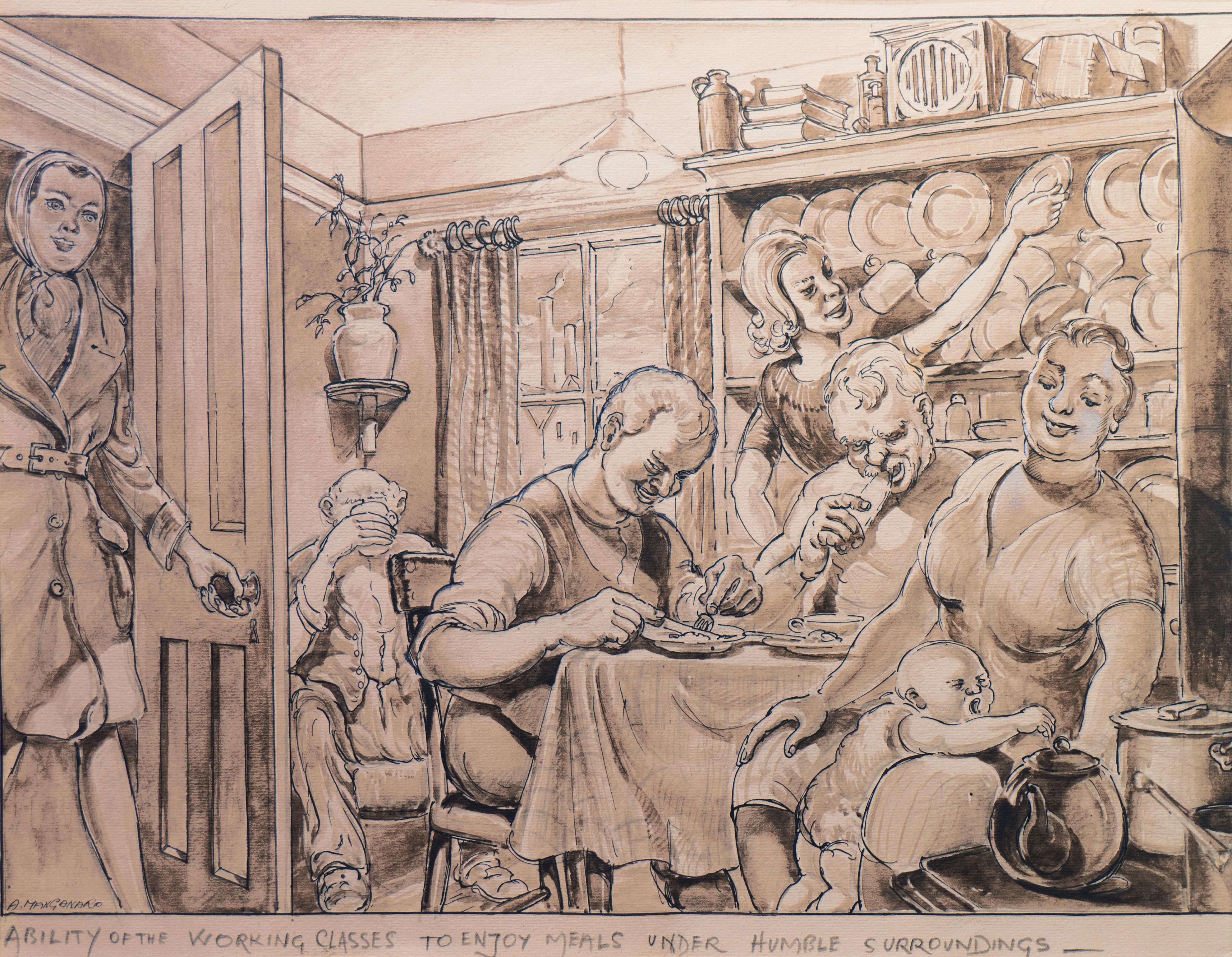'La clase obrera disfrutando de una comida', Sátira del capitalismo, Proletario - Art de Antonio Manganaro