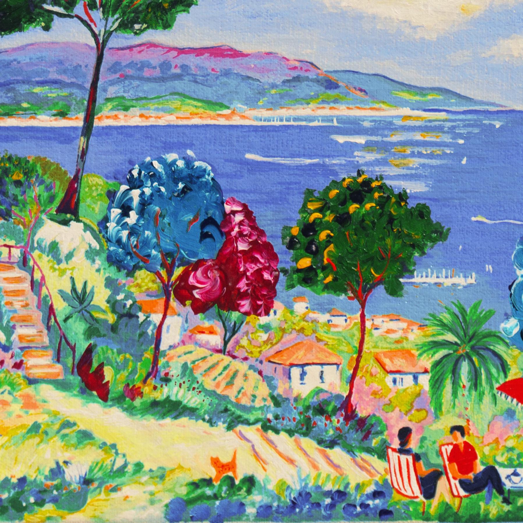 Signed lower left, 'Picot' for Jean-Claude Picot (French, born 1933), and painted circa 1985; additionally titled, verso, on old label, 'L'escalier du Jardin (Mandelie '.

From 1947, Jean-Claude Picot exhibited internationally at over fifty one-man