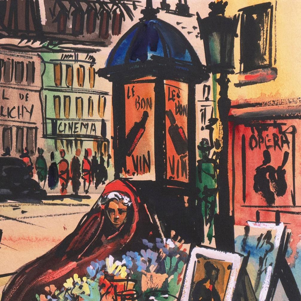 'Flower Seller in Clichy', Parisian Street Vendor, French Post Impressionist For Sale 4