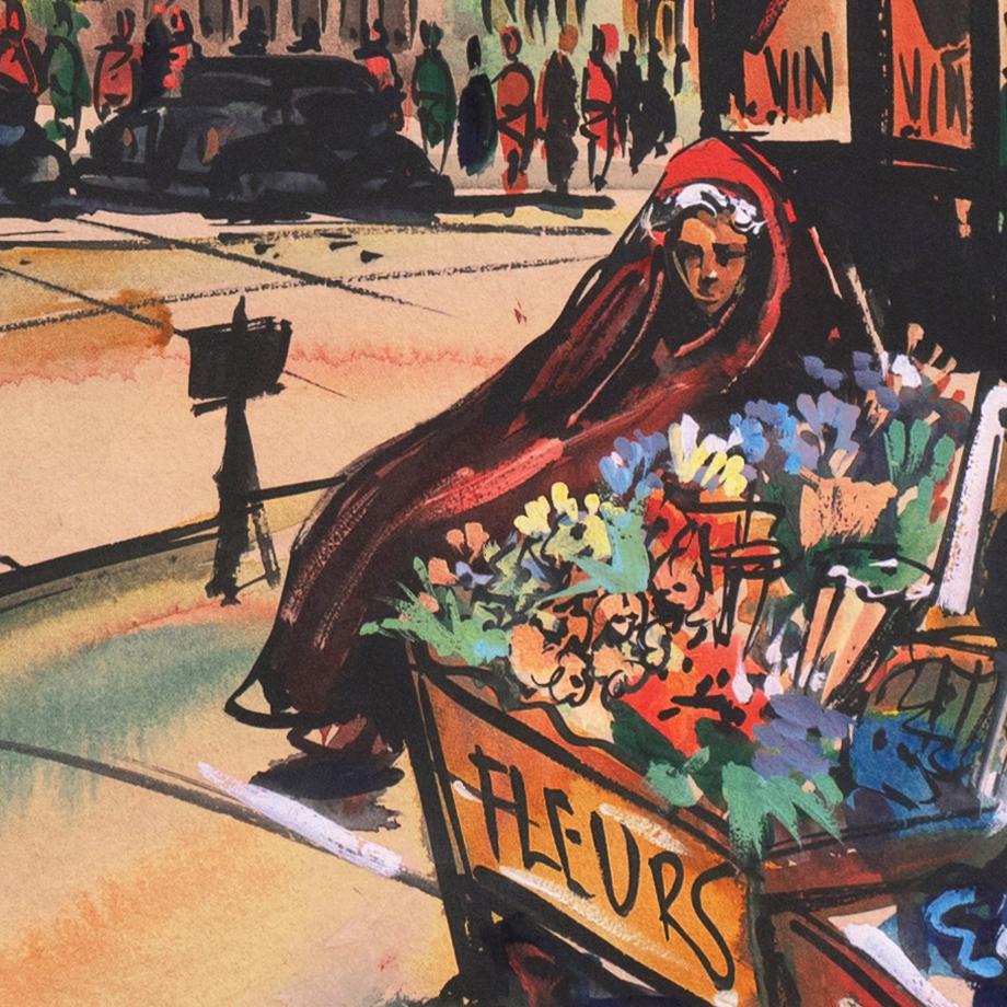 'Flower Seller in Clichy', Parisian Street Vendor, French Post Impressionist For Sale 5