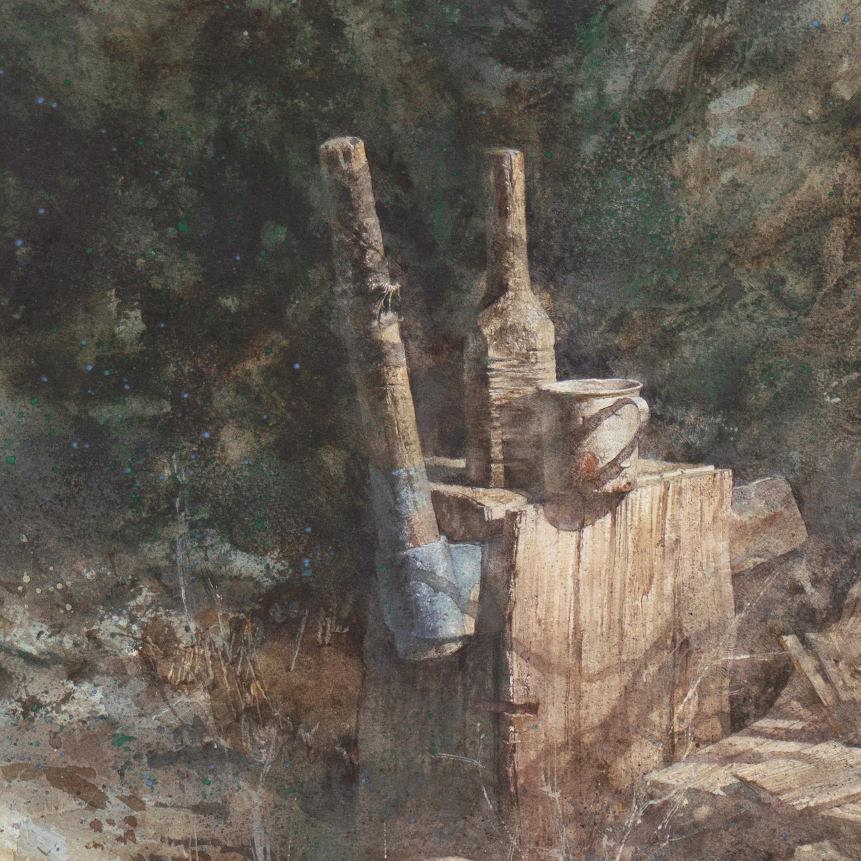 « The Splitting Log », aquarelle - Beige Still-Life par Brian Johnson