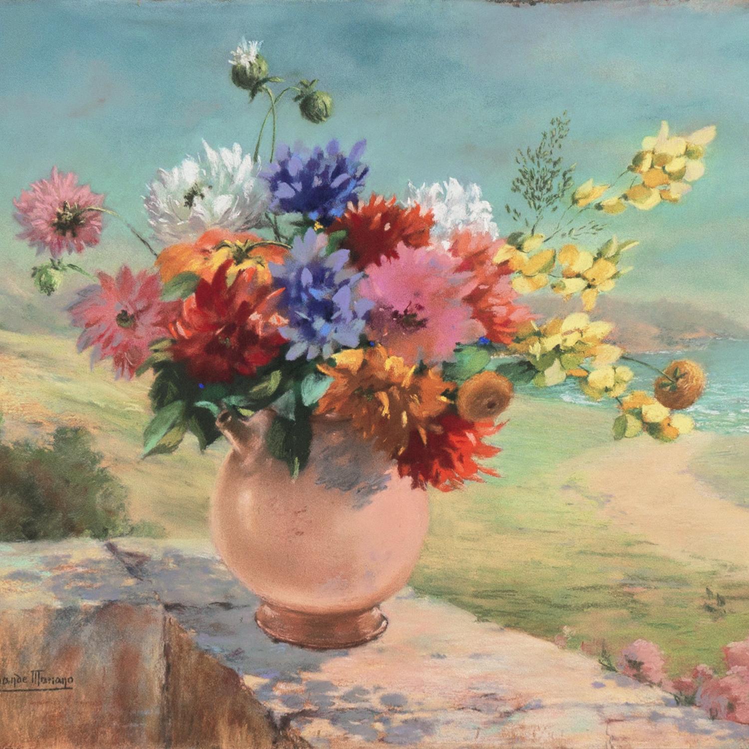 Nature morte à la plage' Dahlia, marguerites, chrysanthèmes, Lodi, encadré en vente 3