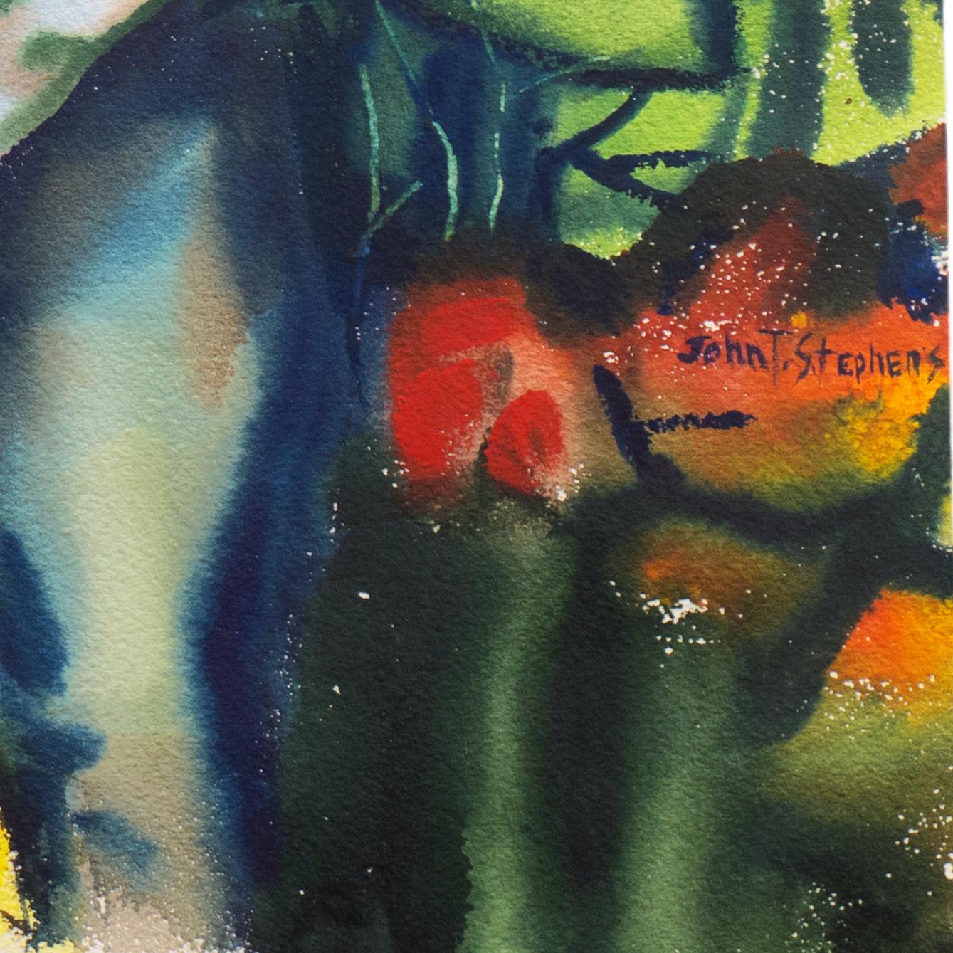 « Leaving the Garden of Eden », expressionniste américain du milieu du siècle dernier, Adam et Ève - Noir Figurative Art par John T. Stephens
