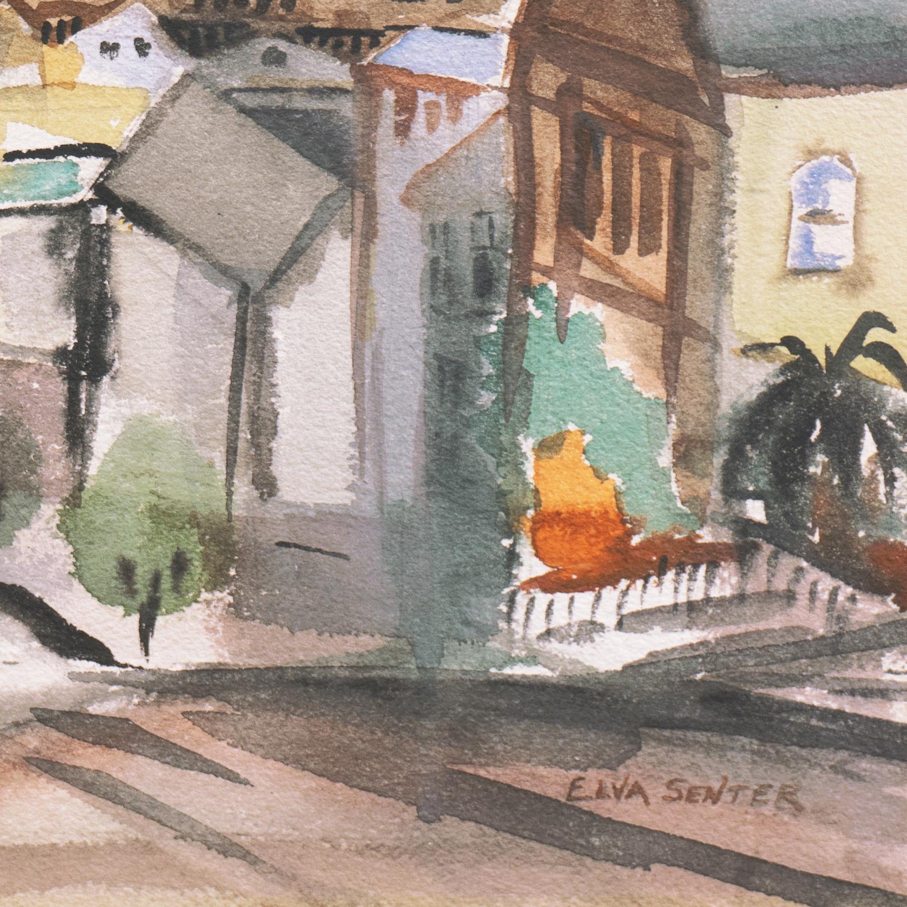 'San Francisco and the Bay', Early California Woman Artist, Palo Alto Art Club - Brown Landscape Art by Elva Senter 