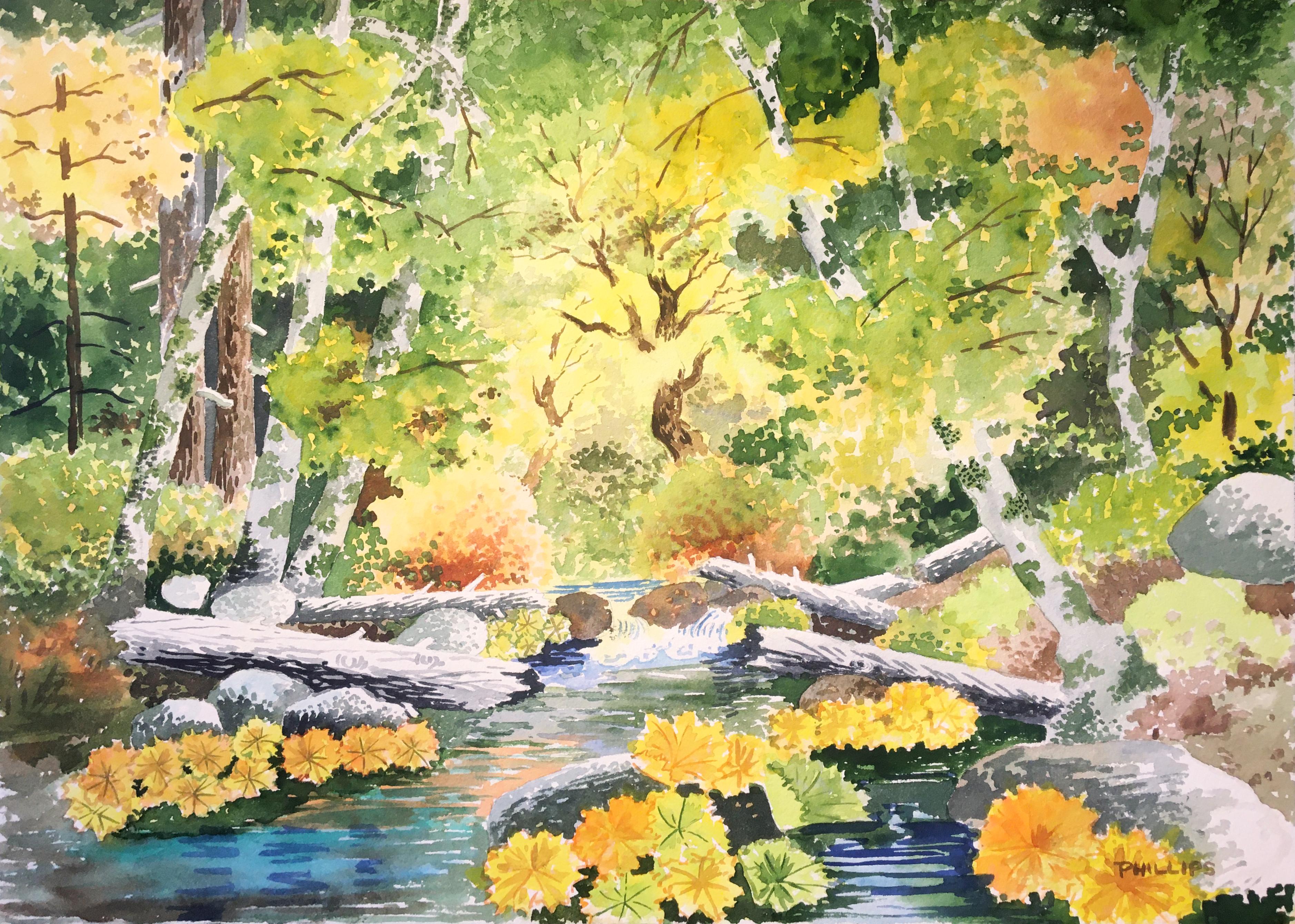 James March Phillips Landscape Art - 'Woodland Stream in Spring', San Francisco Bay Area, Monterey, California