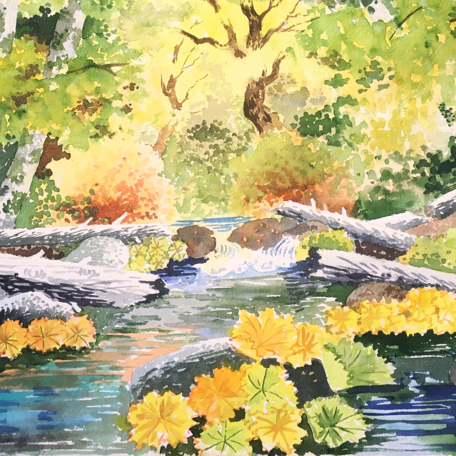 'Woodland Stream in Spring', San Francisco Bay Area, Monterey, California - Brown Landscape Art by James March Phillips