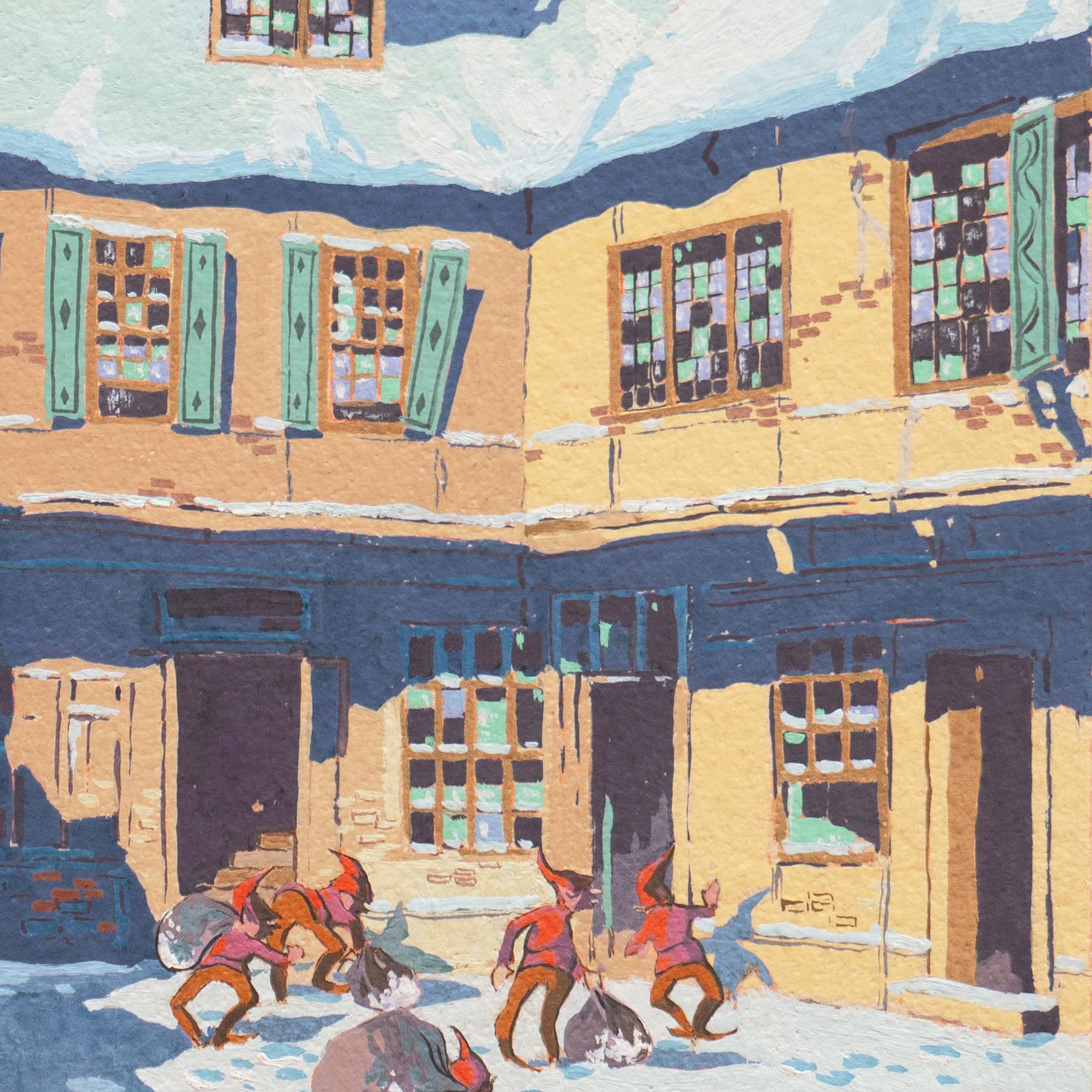'Elves, Christmas Village on a Starry Night' San Francisco Post-Impressionist - Blue Landscape Art by James March Phillips