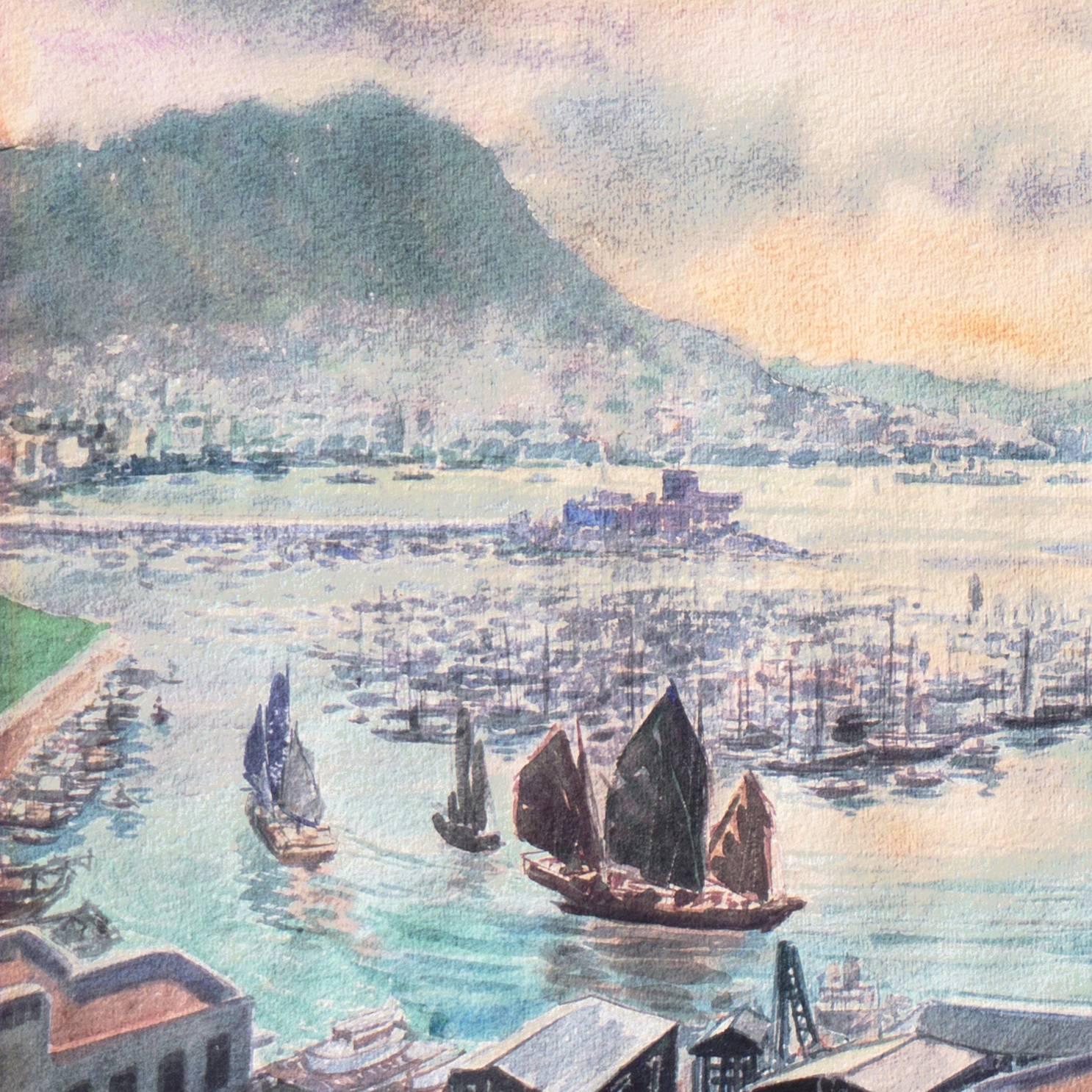 'Victoria Peak, Hong Kong' - Gray Landscape Art by George Marzan